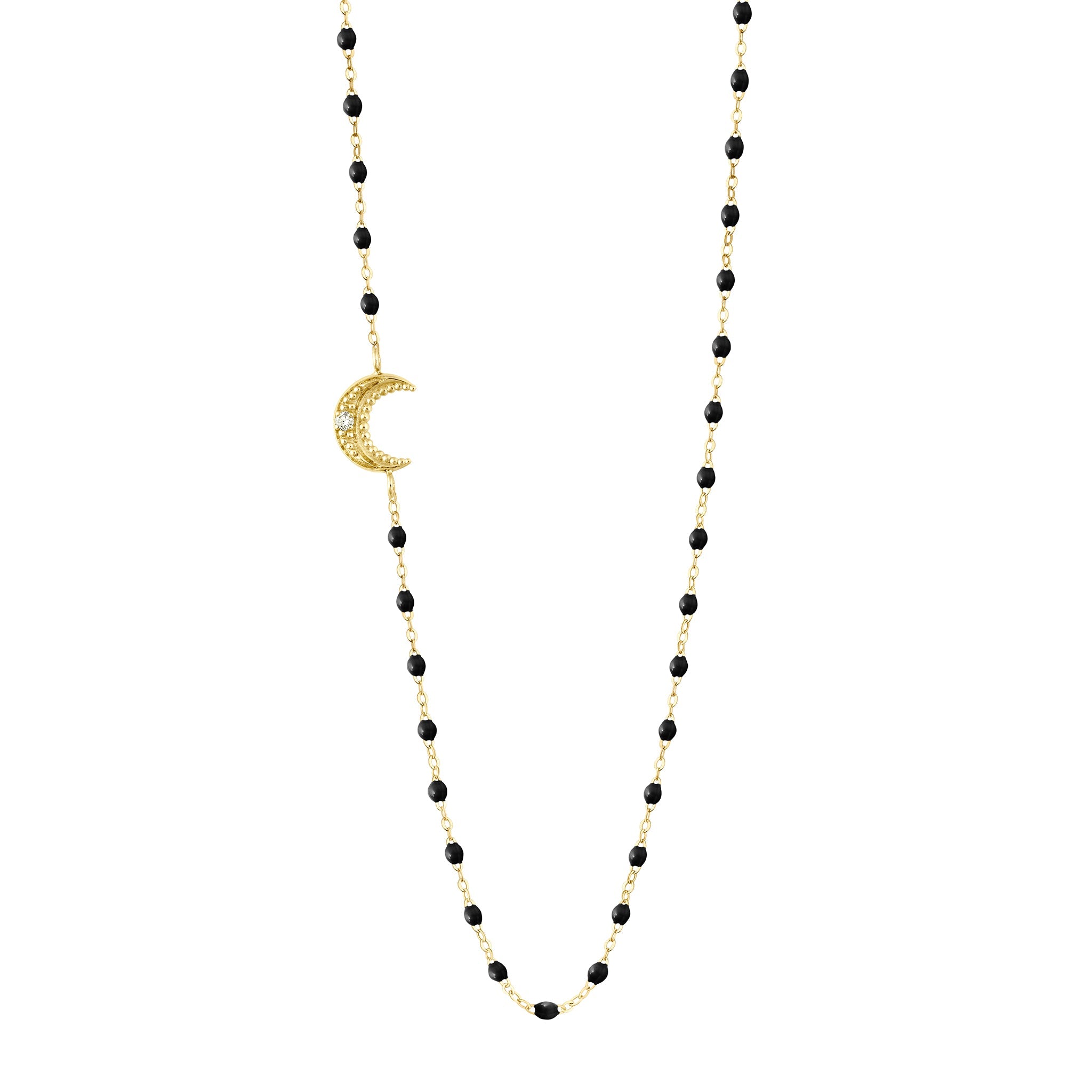 Collier noir Lune, diamant, or jaune, 42 cm