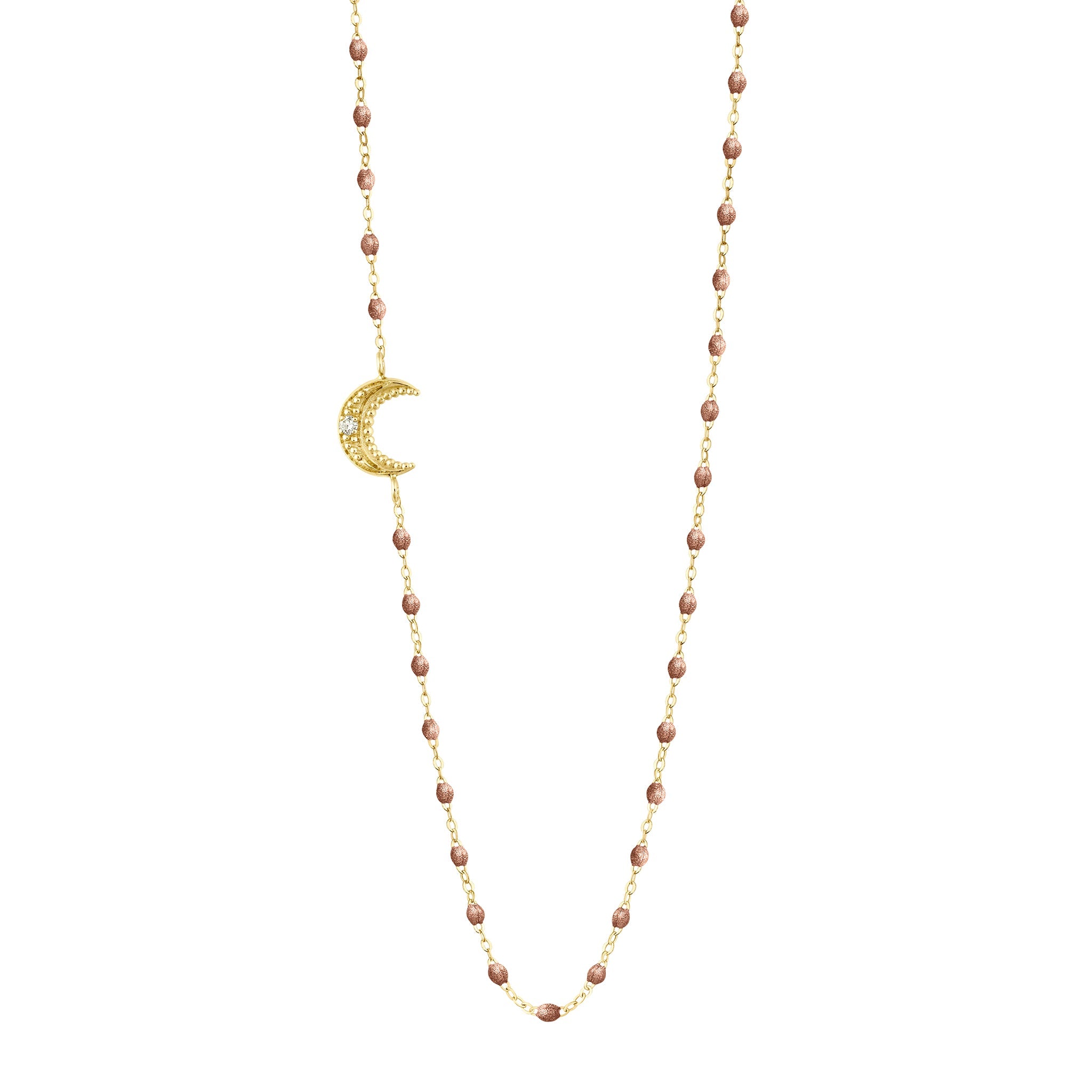 Collier cuivre Lune, diamant, or jaune, 42 cm