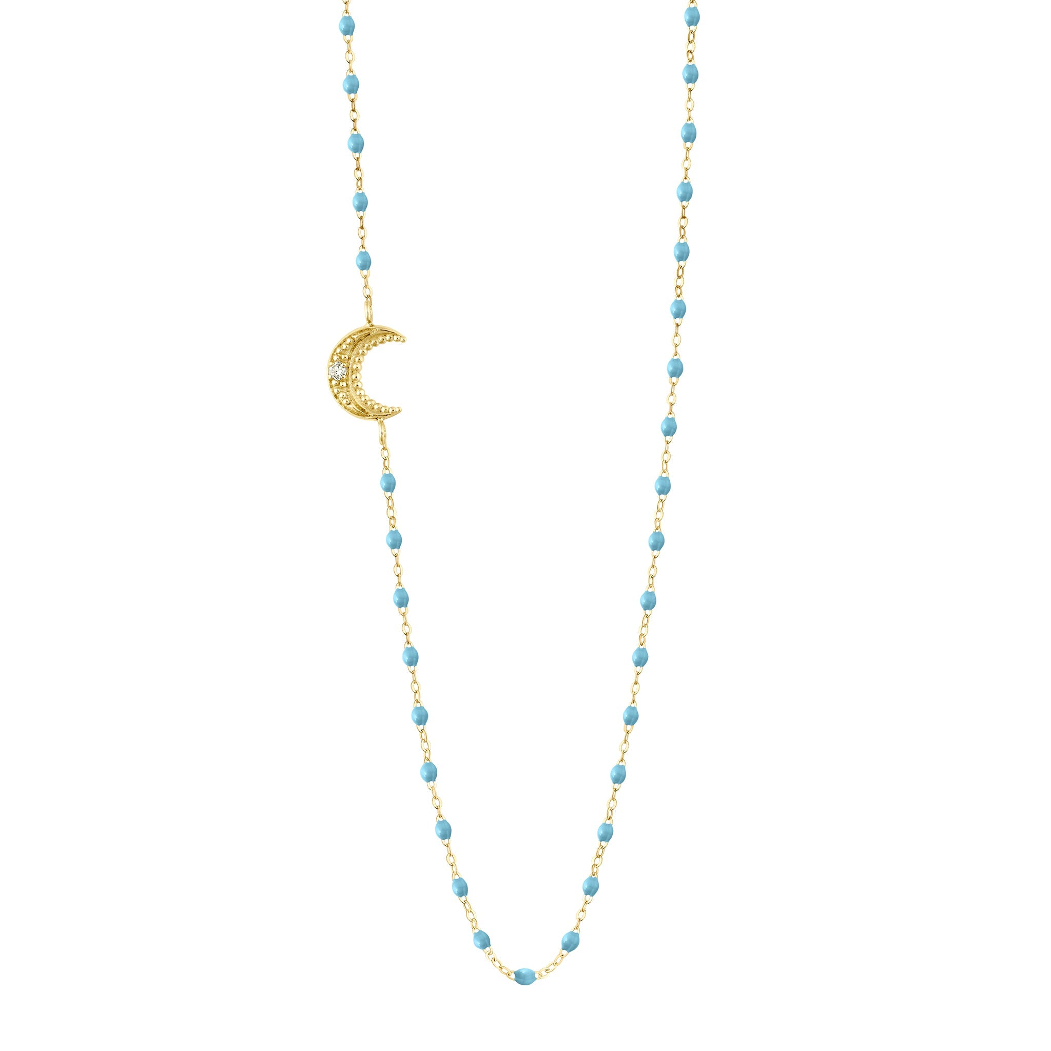 Collier turquoise Lune, diamant, or jaune, 42 cm