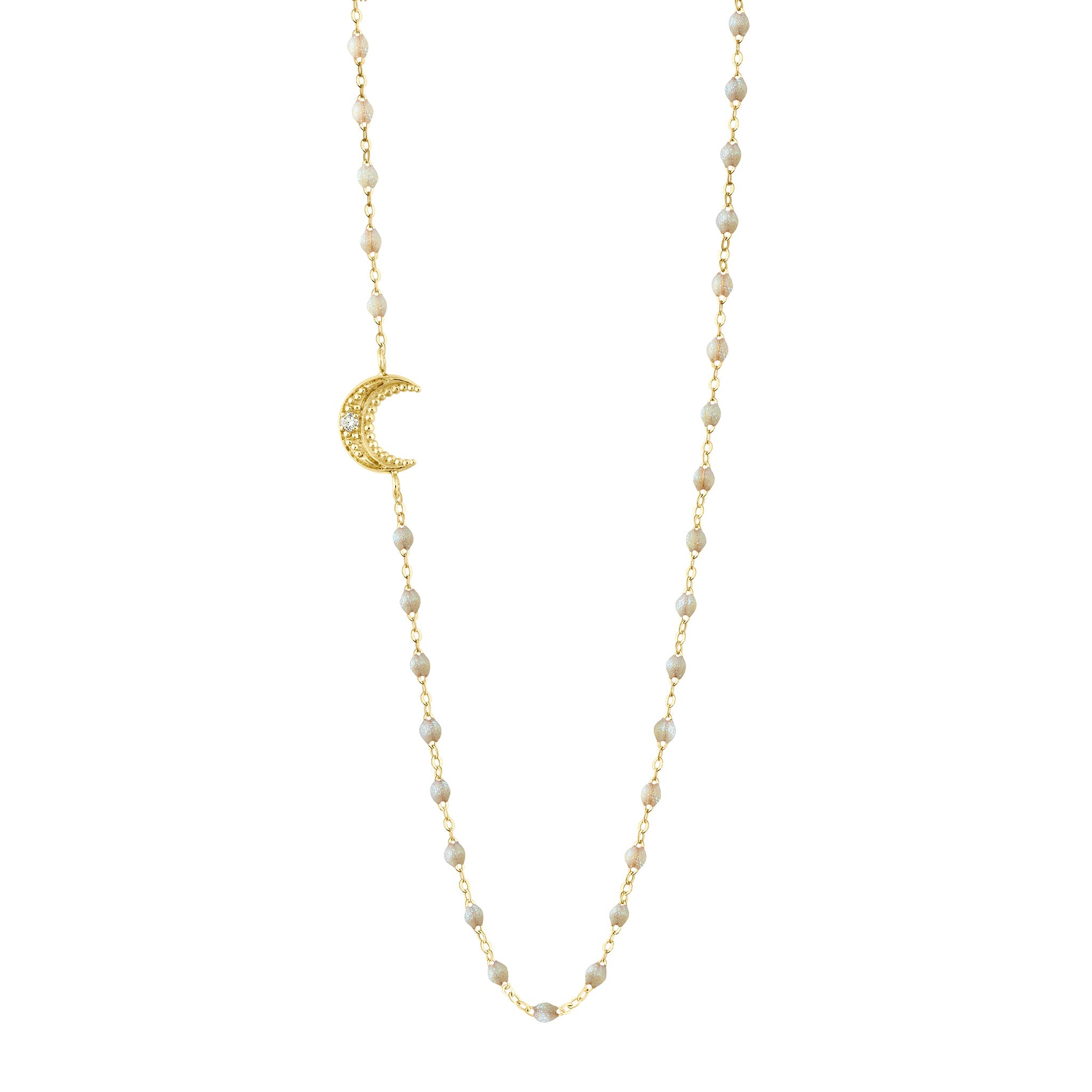 Collier opale Lune, diamant, or jaune, 42 cm