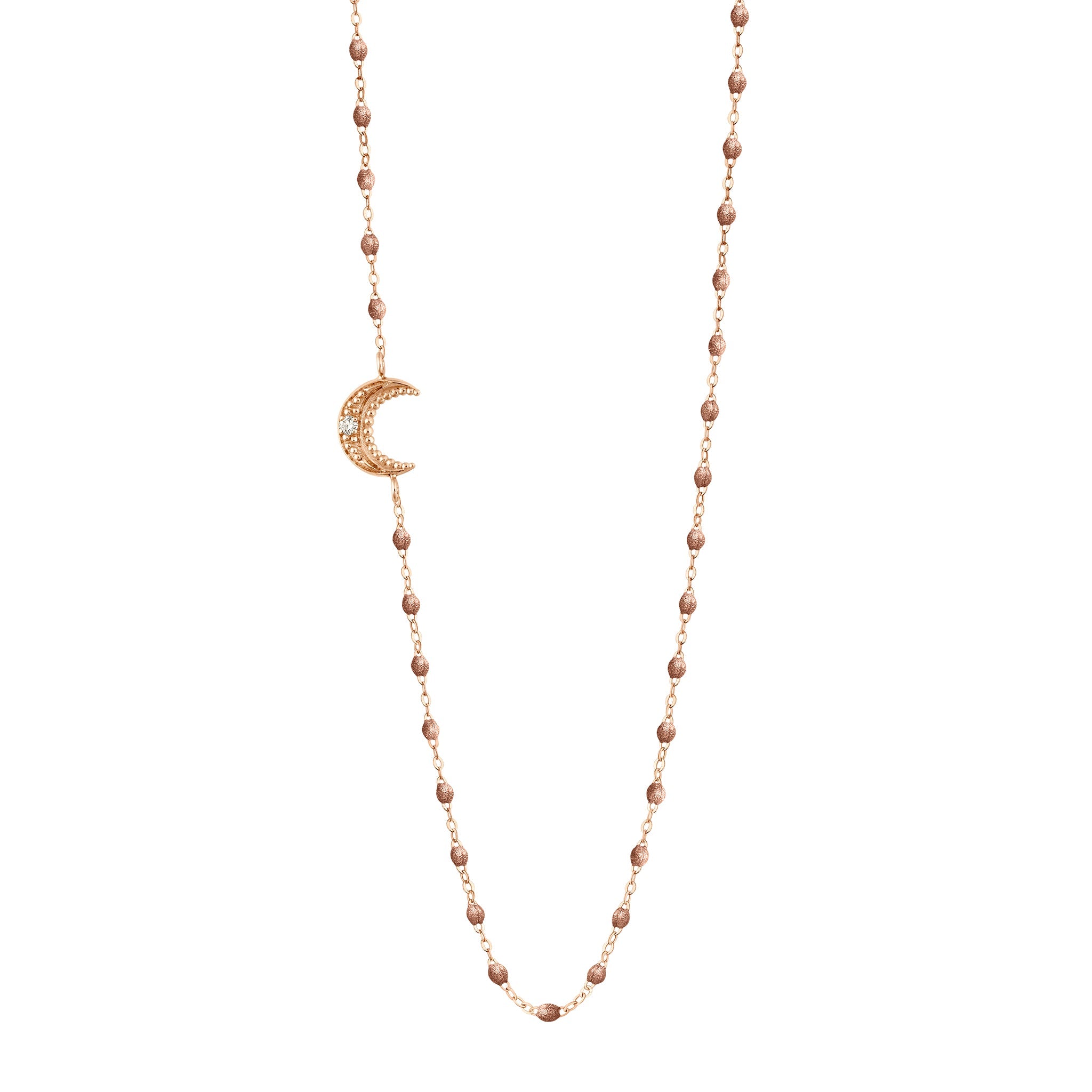 Collier cuivre Lune, diamant, or rose, 42 cm