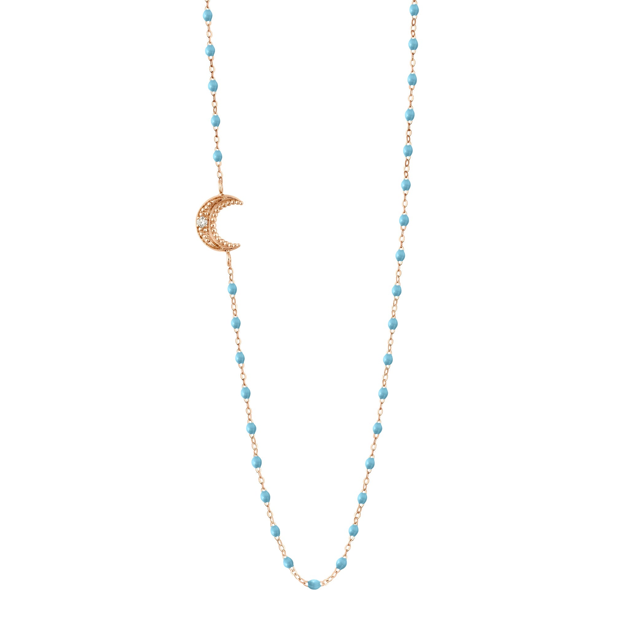 Collier turquoise Lune, diamant, or rose, 42 cm