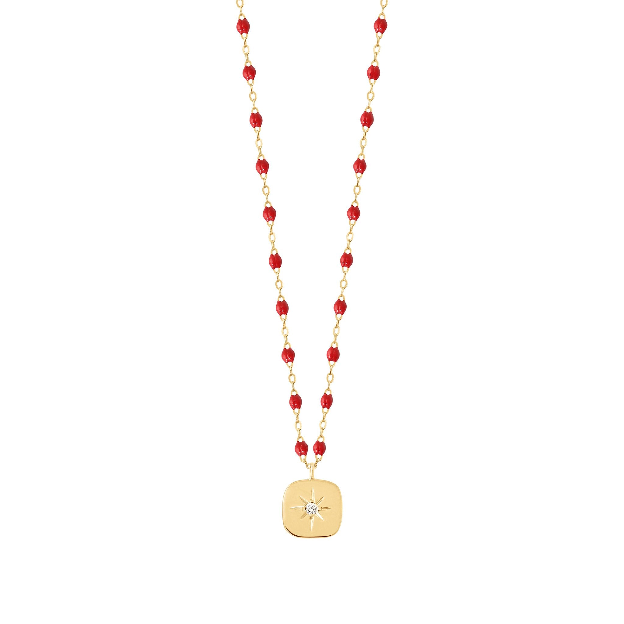 Collier coquelicot Miss Gigi diamant, or jaune, 42 cm