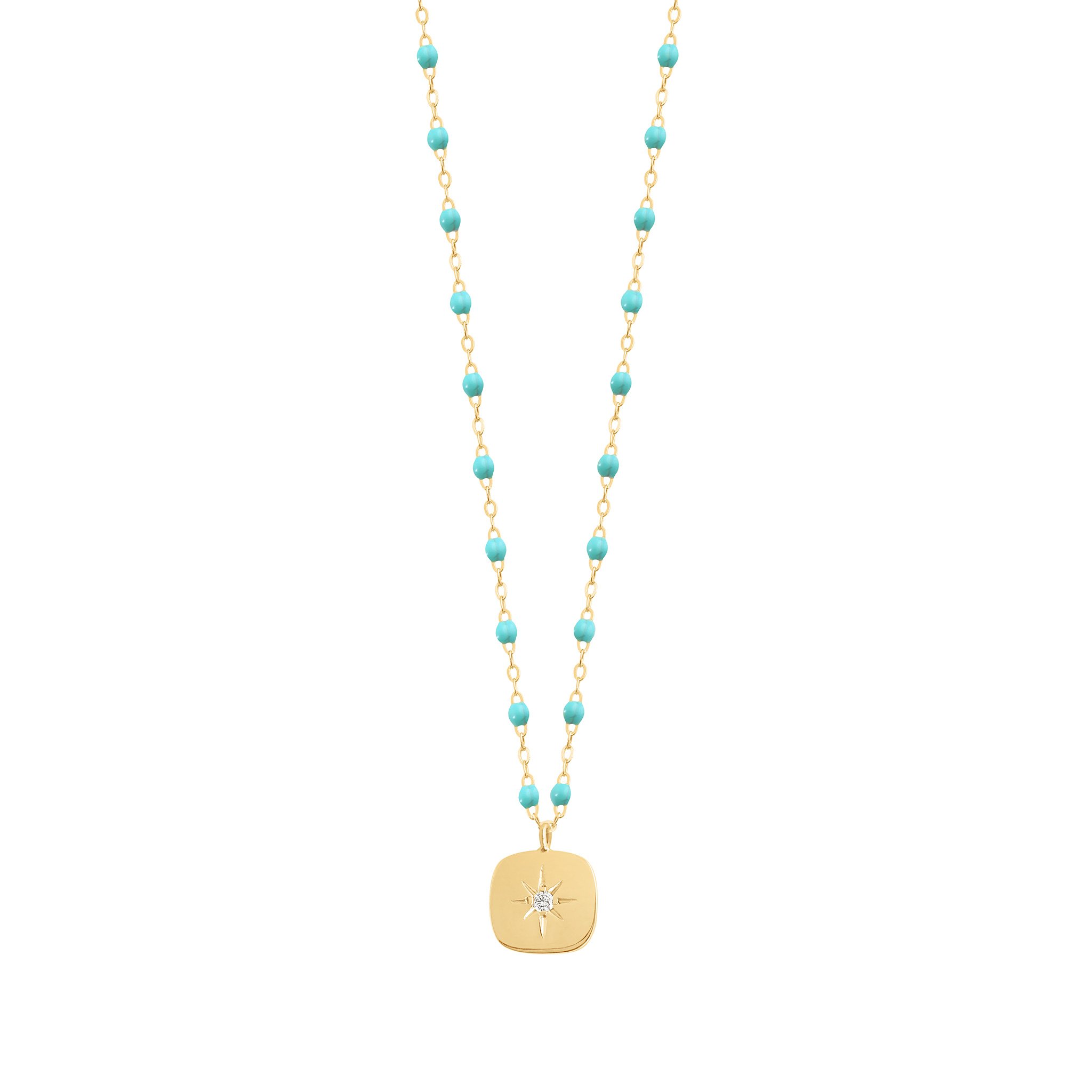 Collier turquoise vert Miss Gigi diamant, or jaune, 42 cm