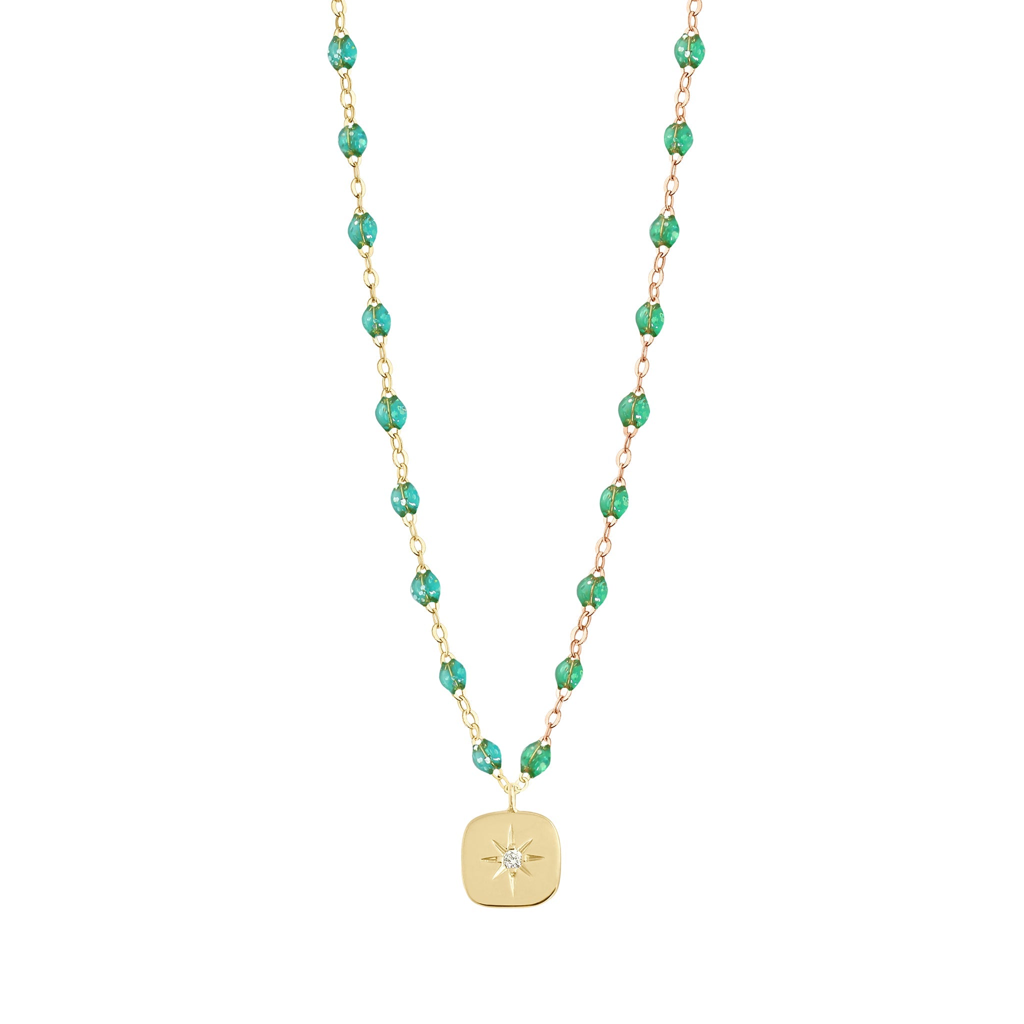 Collier menthe Miss Gigi diamant, or jaune, 42 cm