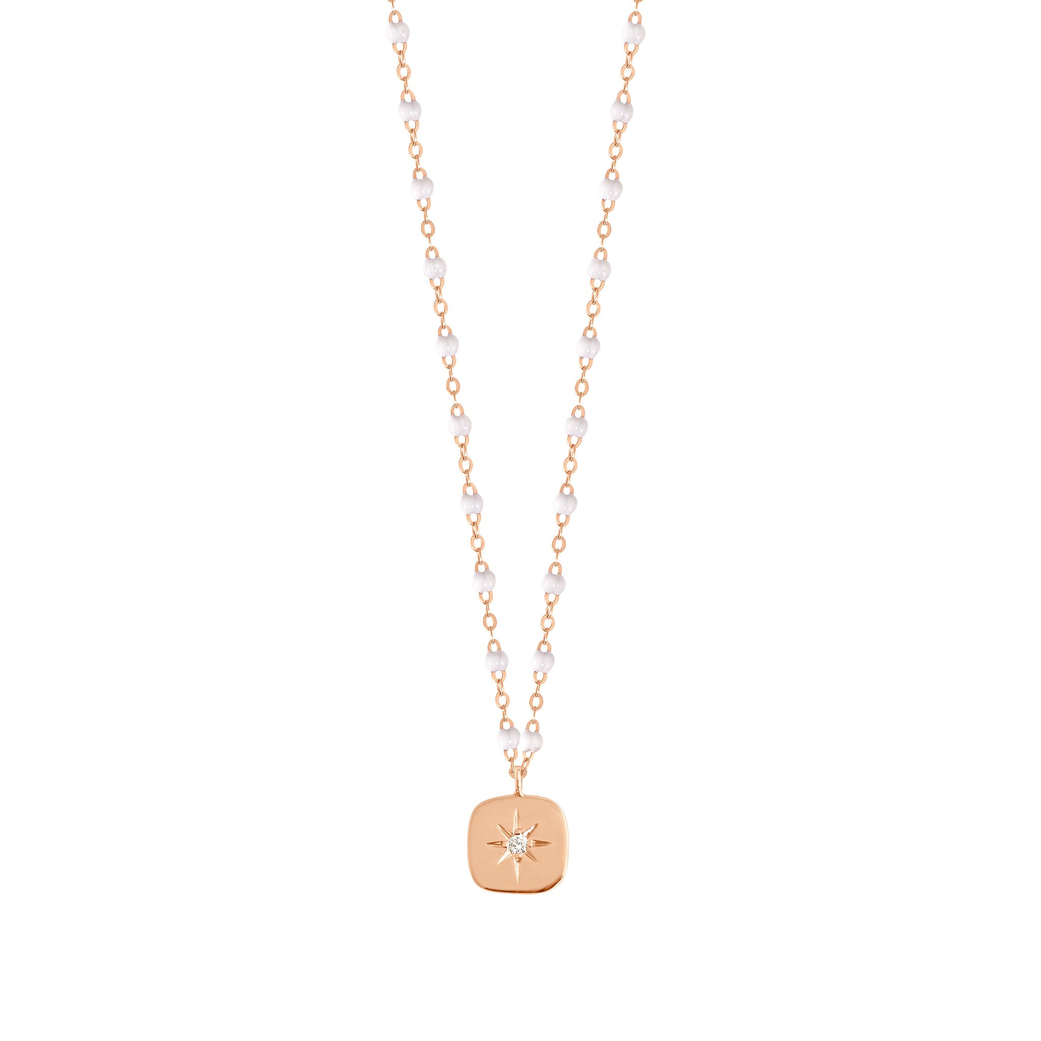 Collier blanc Miss Gigi diamant, or rose, 42 cm