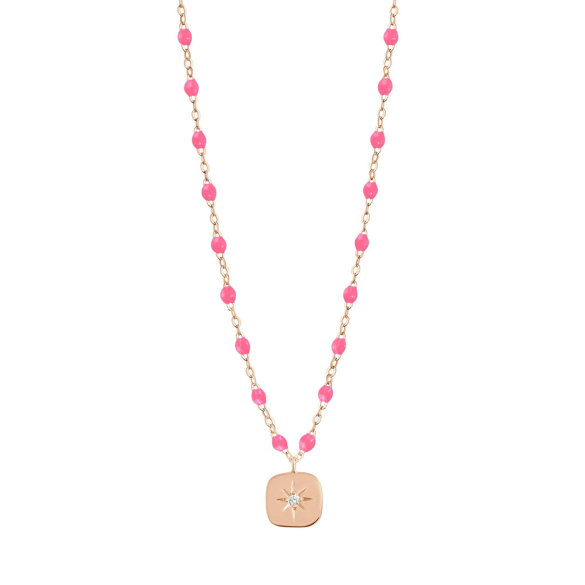 Collier rose fluo Miss Gigi, diamant, or rose, 42 cm