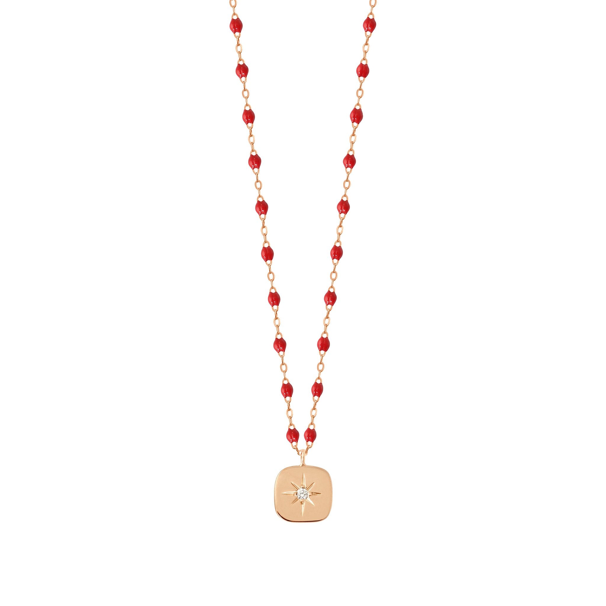 Collier coquelicot Miss Gigi diamant, or rose, 42 cm