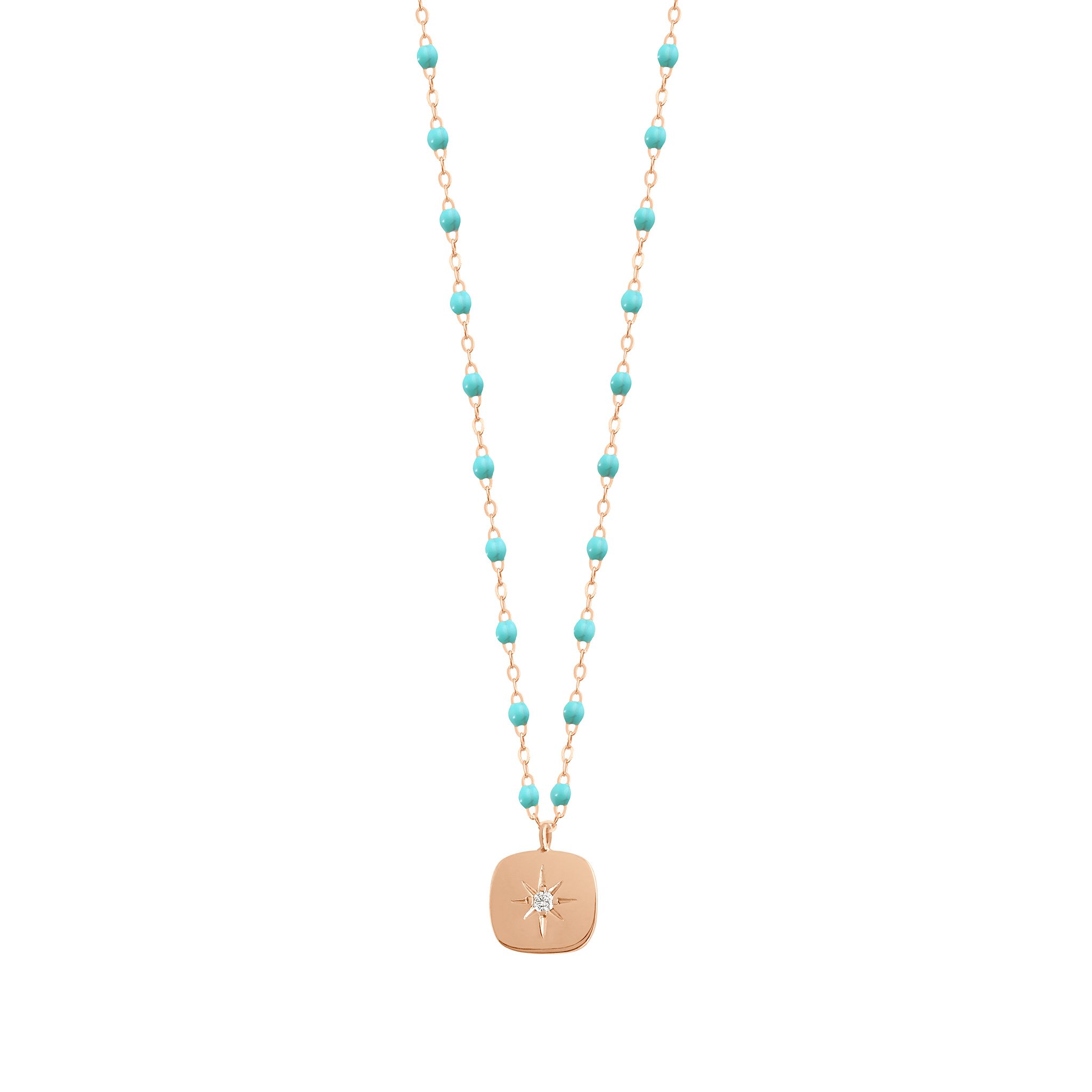 Collier turquoise vert Miss Gigi diamant, or rose, 42 cm