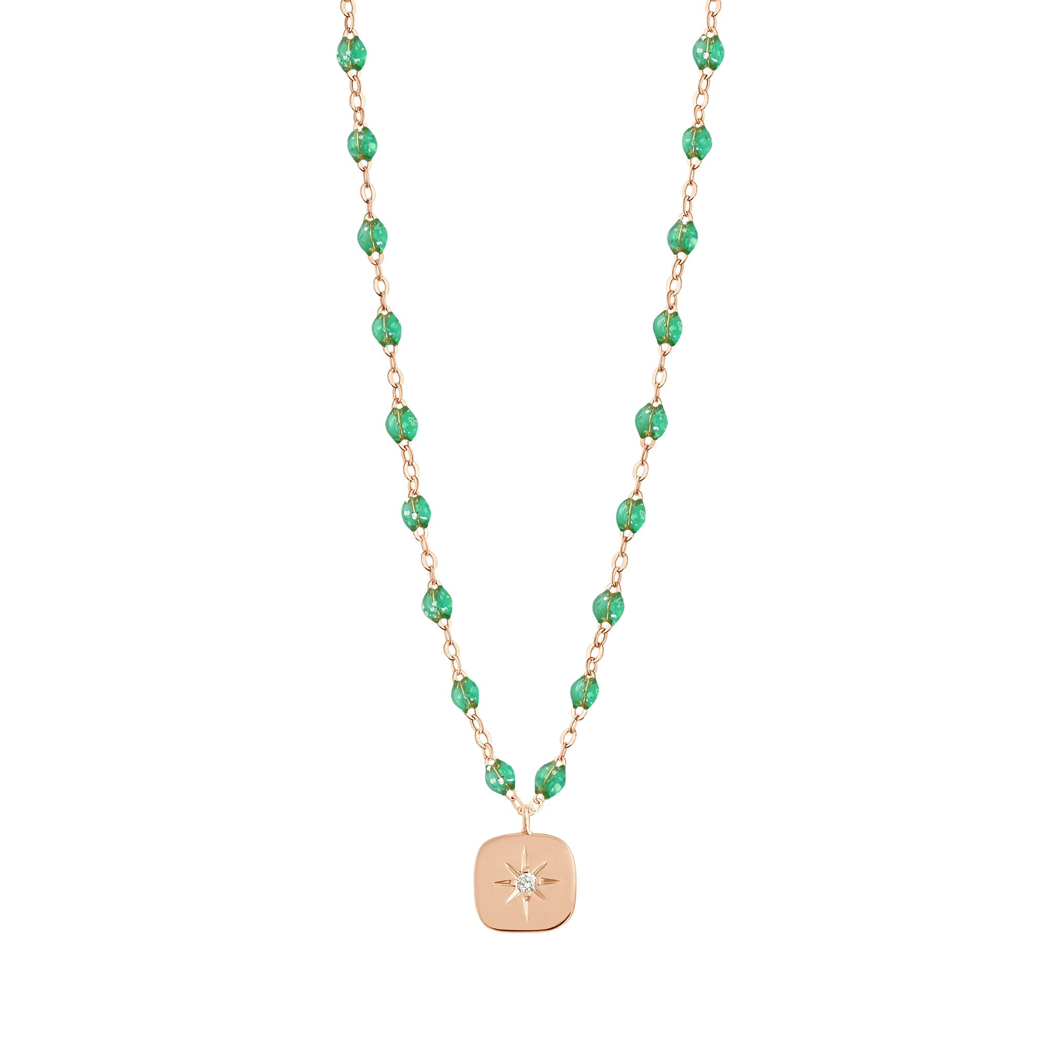 Collier menthe Miss Gigi diamant, or rose, 42 cm