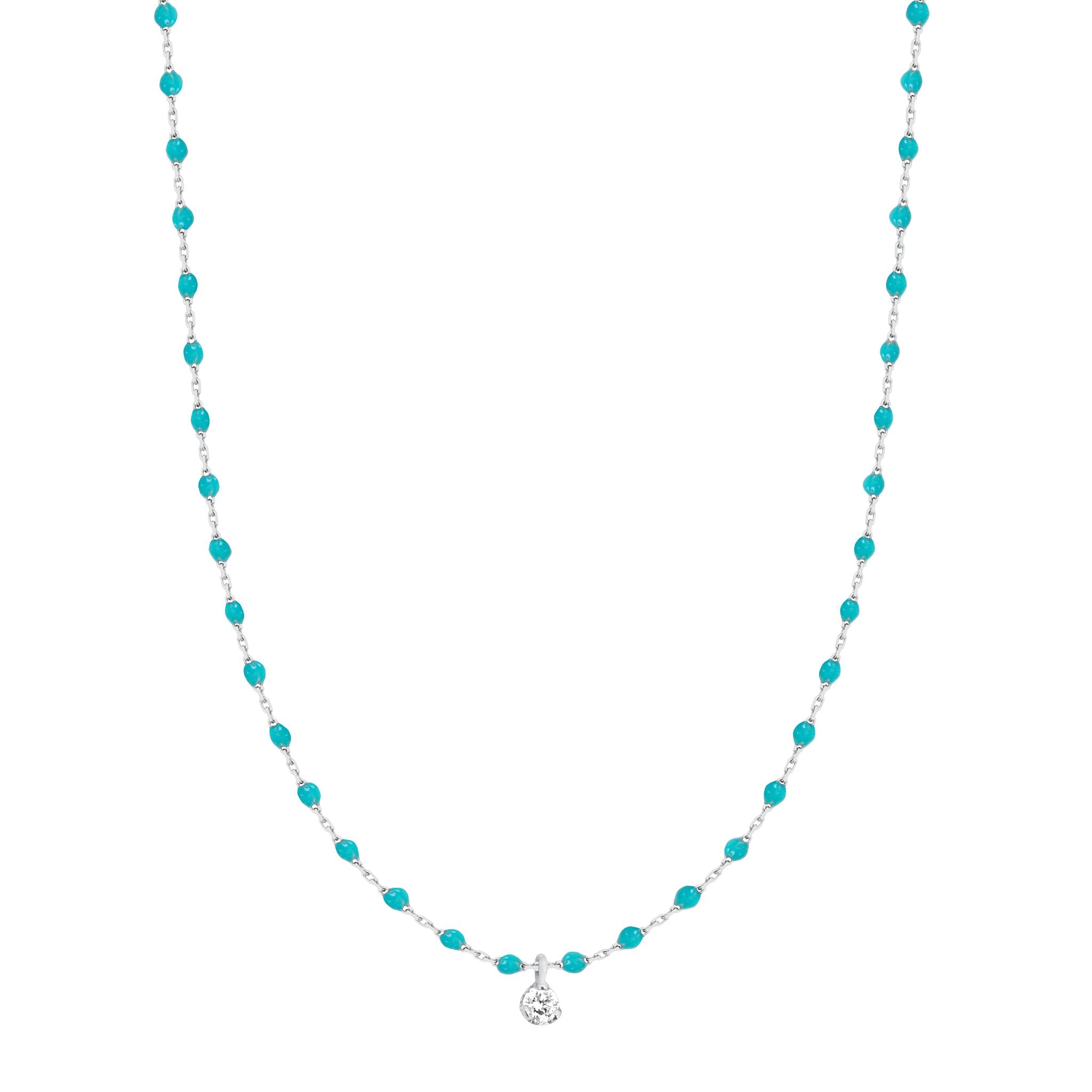 Collier turquoise vert Mini Gigi, or blanc, 1 diamant, 40 cm mini gigi Référence :  b1mi001g3340di -1