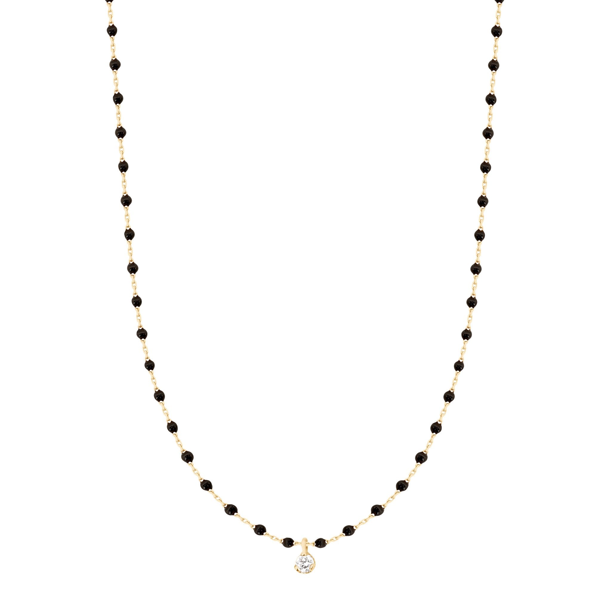 Collier noir Mini Gigi, or jaune, 1 diamant, 40 cm