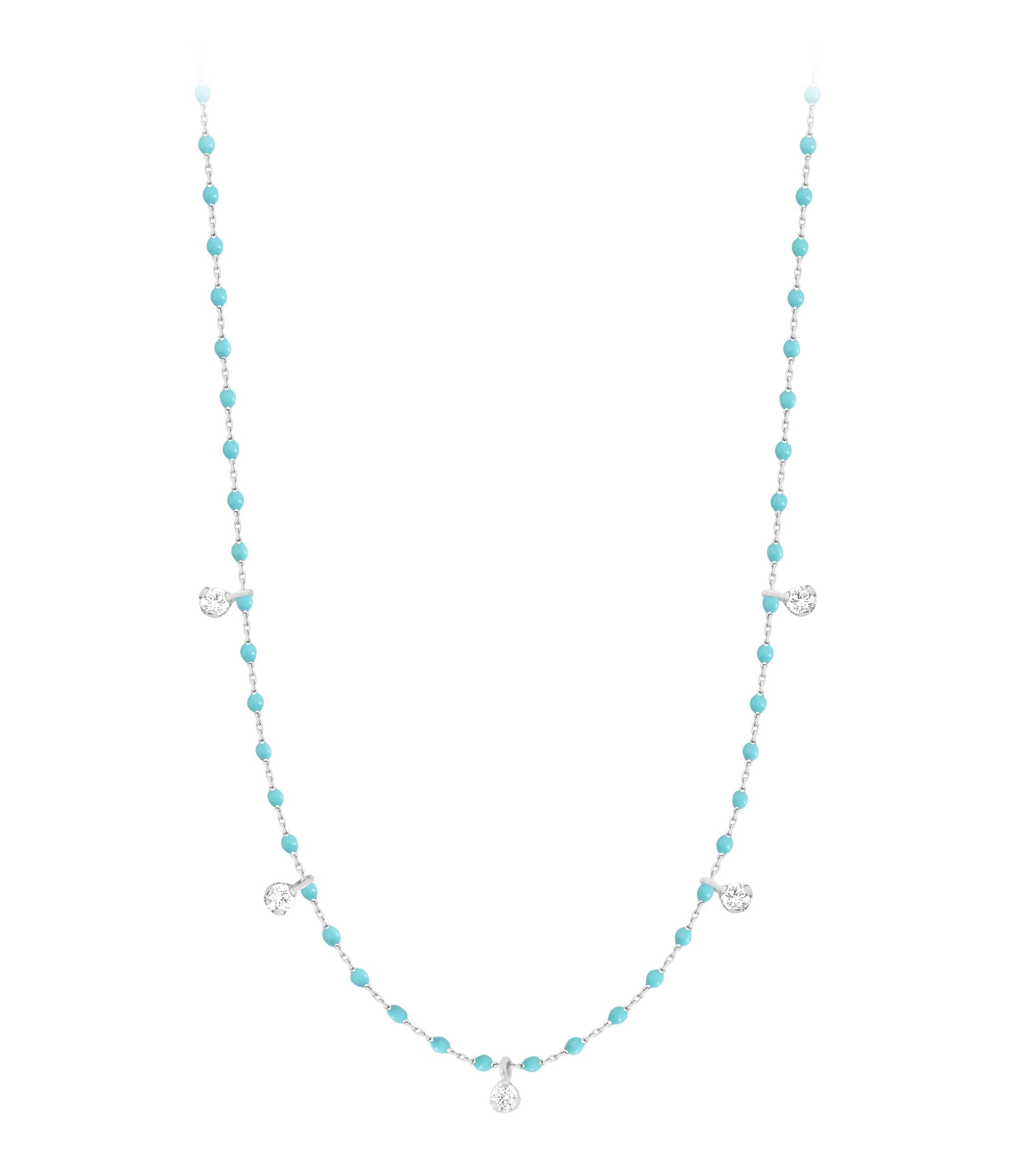 Collier turquoise vert Mini Gigi, or blanc, 5 diamants, 55 cm mini gigi Référence :  b1mi005g3355di -1