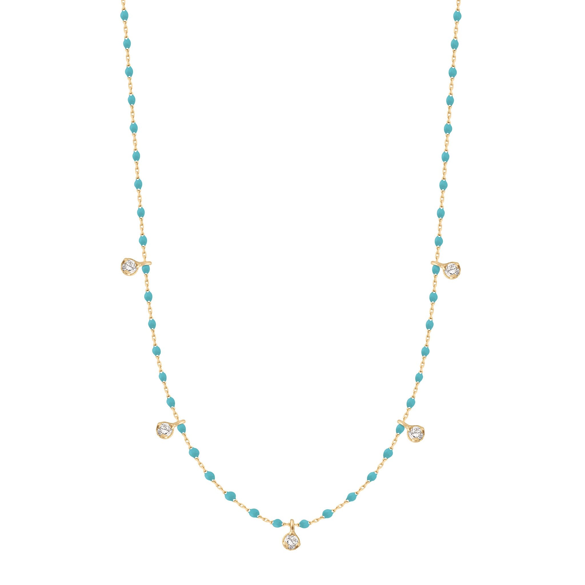 Collier turquoise vert Mini Gigi, or jaune, 5 diamants, 55 cm mini gigi Référence :  b1mi005j3355di -1