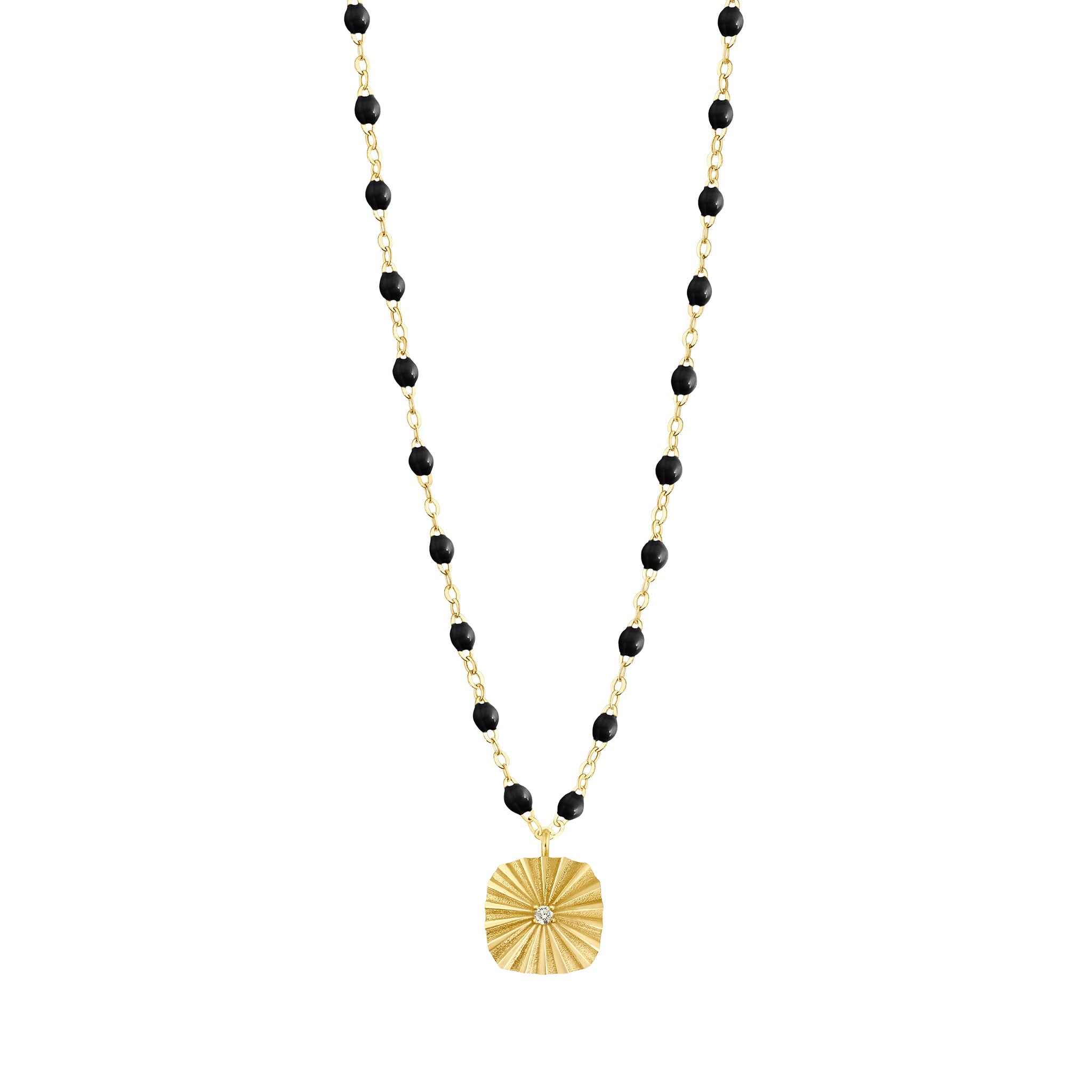 Collier noir Miss Lumière diamant, or jaune, 42 cm