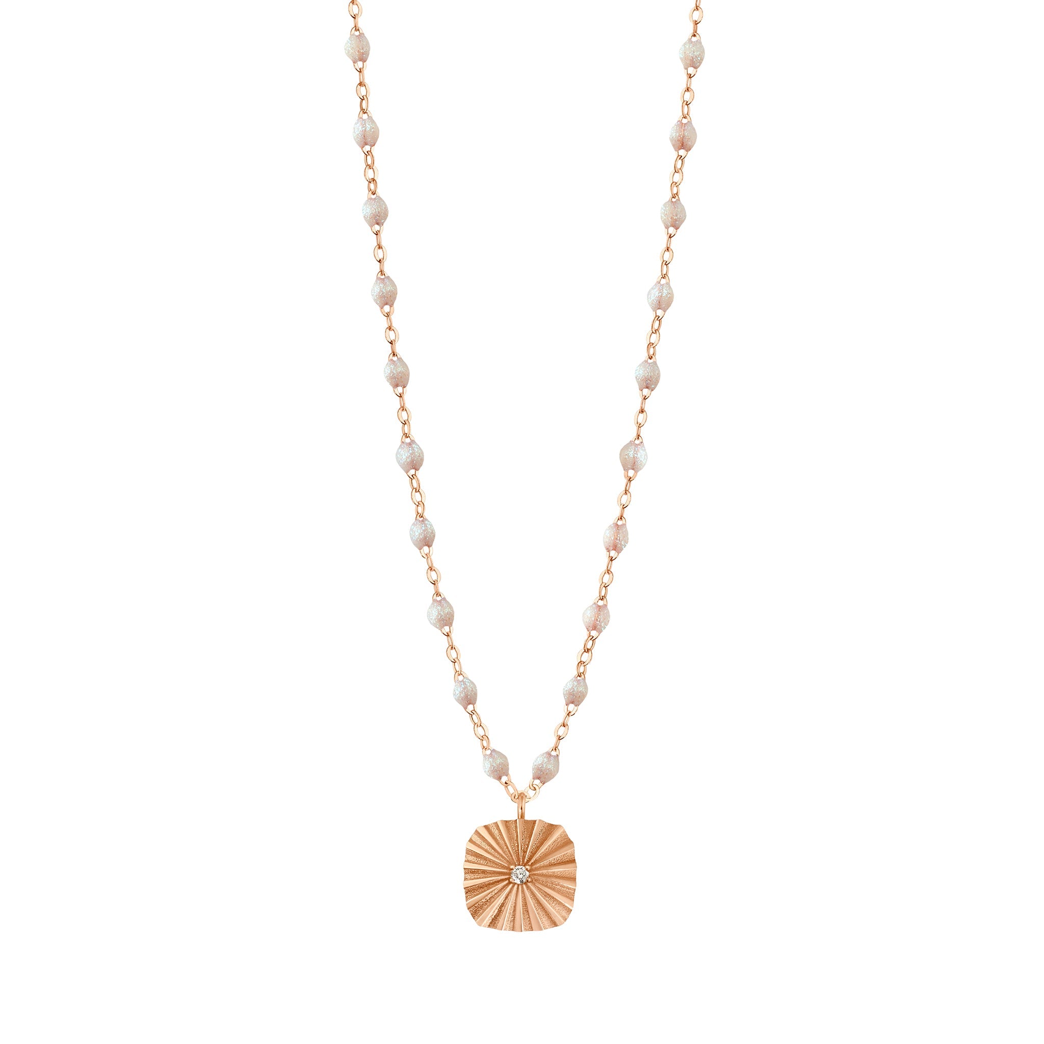 Collier opale Miss Lumière diamant, or rose, 42 cm