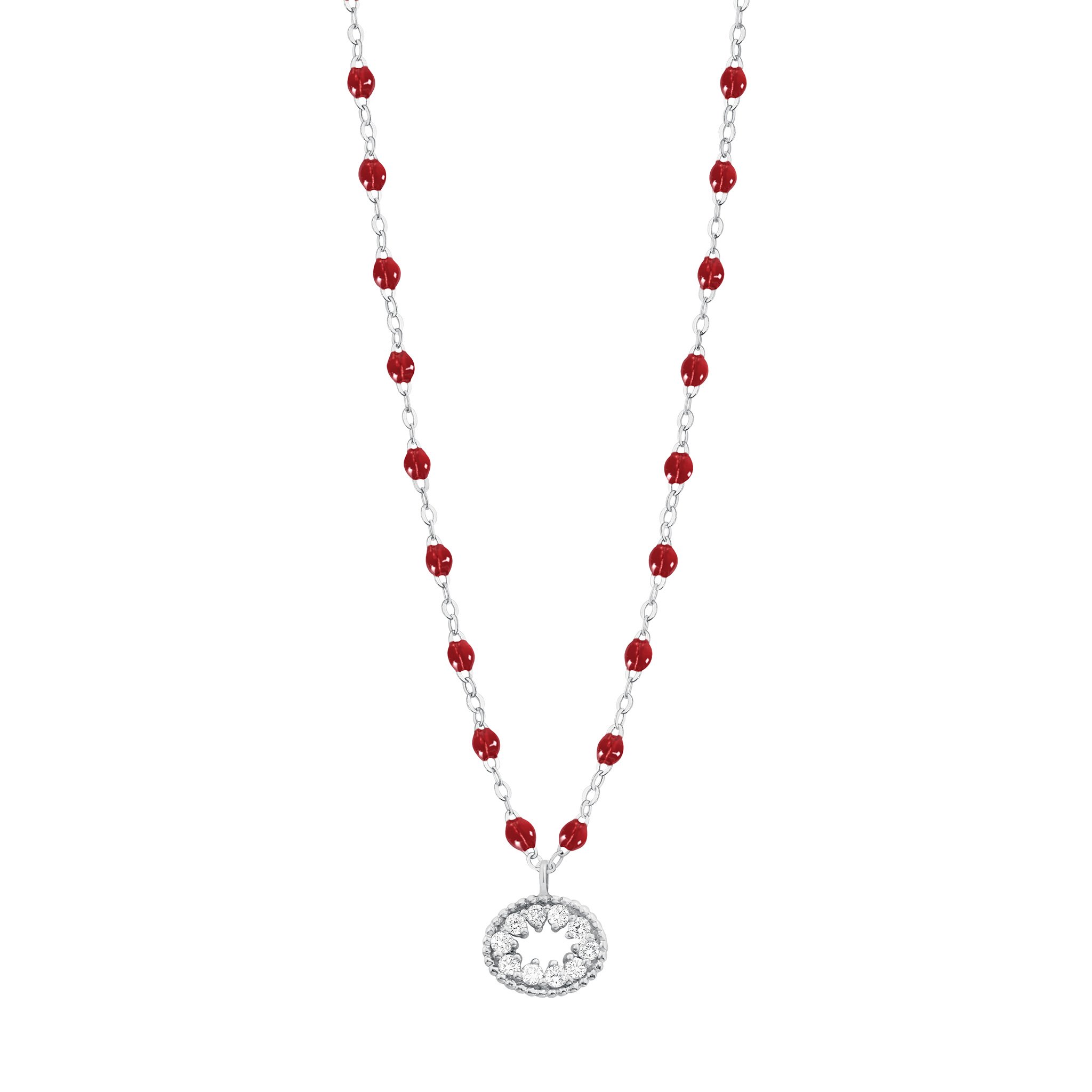 Collier rouge Oeil de Pirate, diamants, or blanc, 42 cm