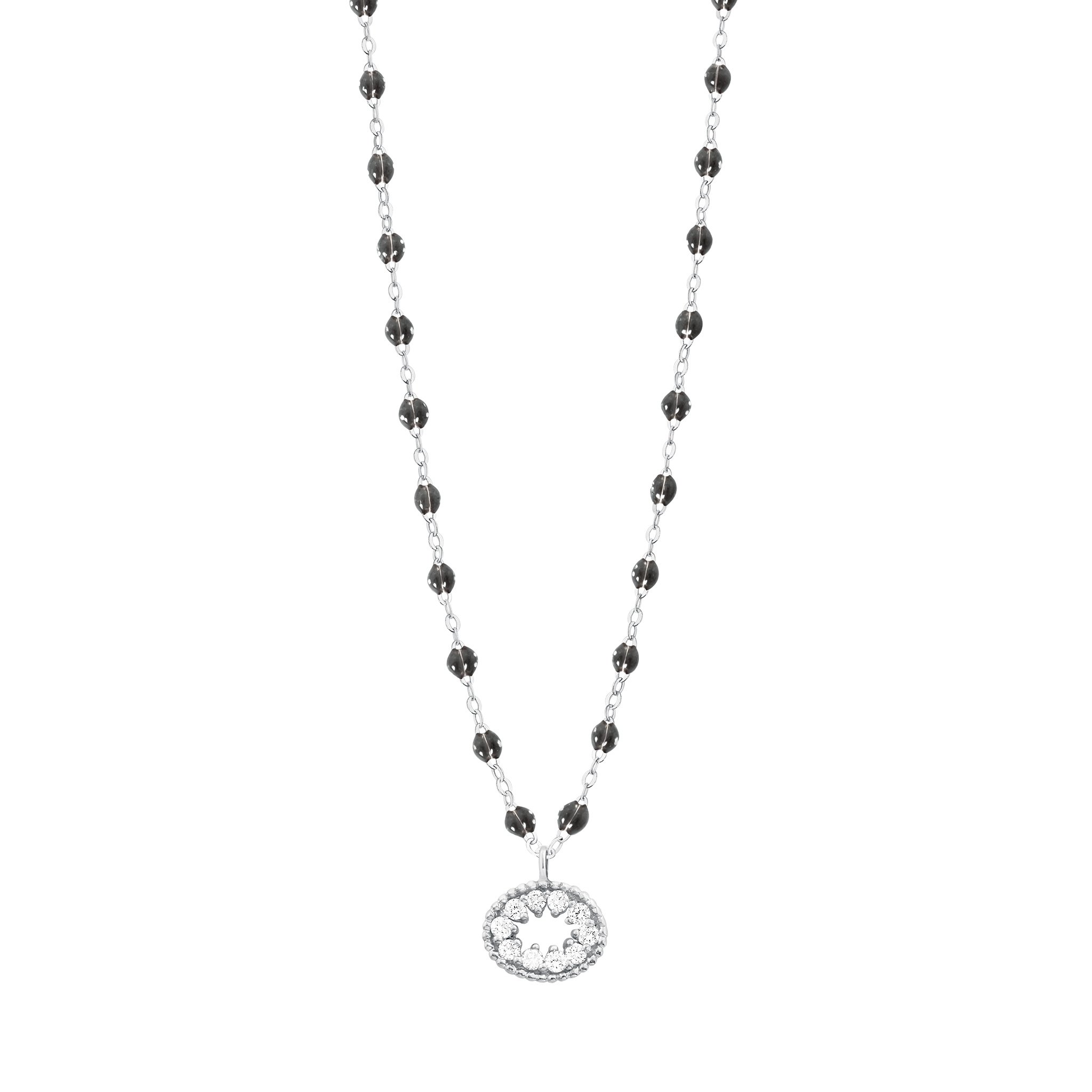 Collier quartz Oeil de Pirate, diamants, or blanc, 42 cm