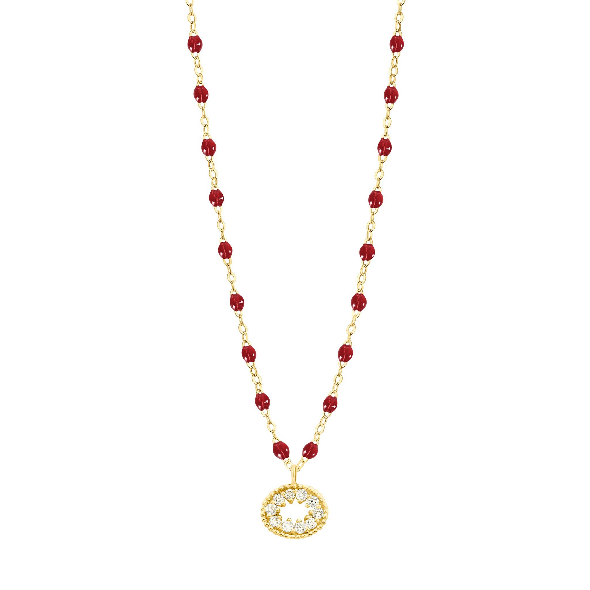 Collier rouge Oeil de Pirate, diamants, or jaune, 42 cm