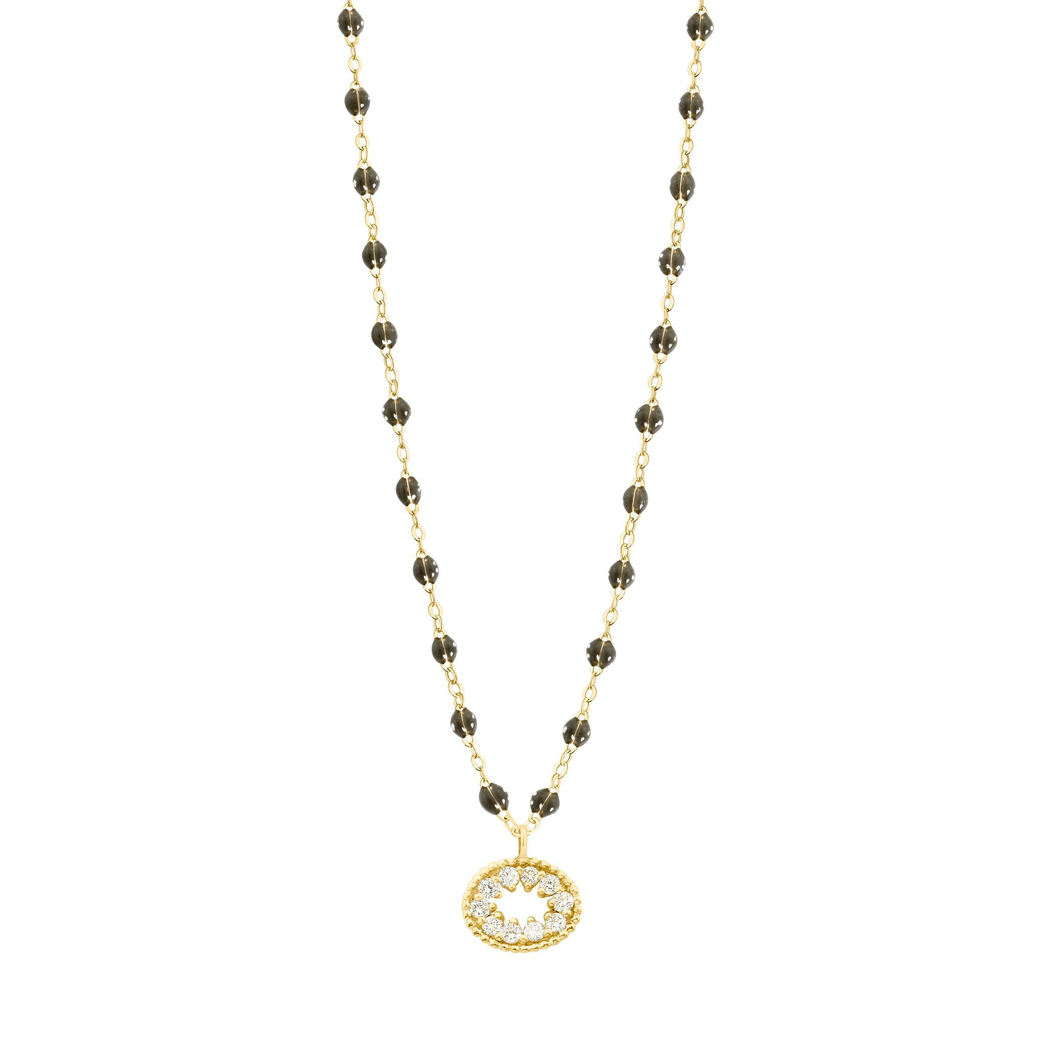 Collier quartz Oeil de Pirate, diamants, or jaune, 42 cm