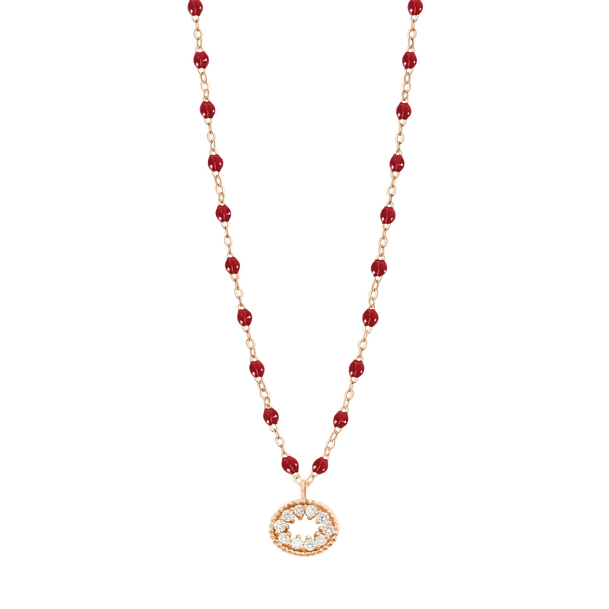 Collier rouge Oeil de Pirate, diamants, or rose, 42 cm