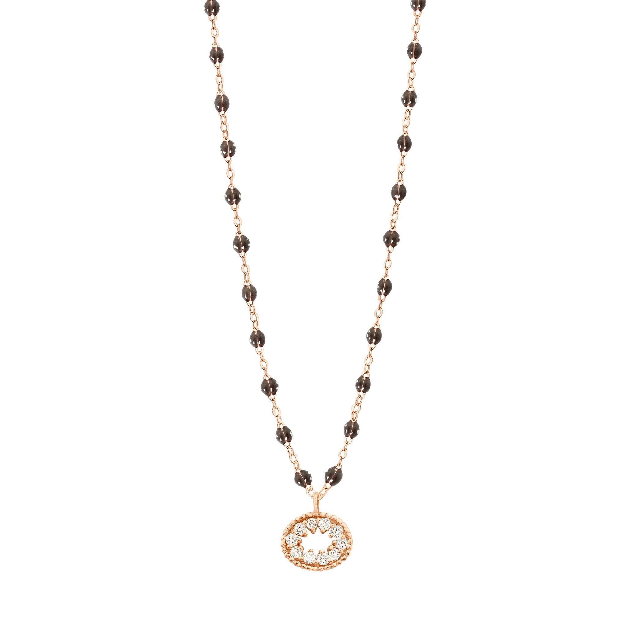 Collier quartz Oeil de Pirate, diamants, or rose, 42 cm