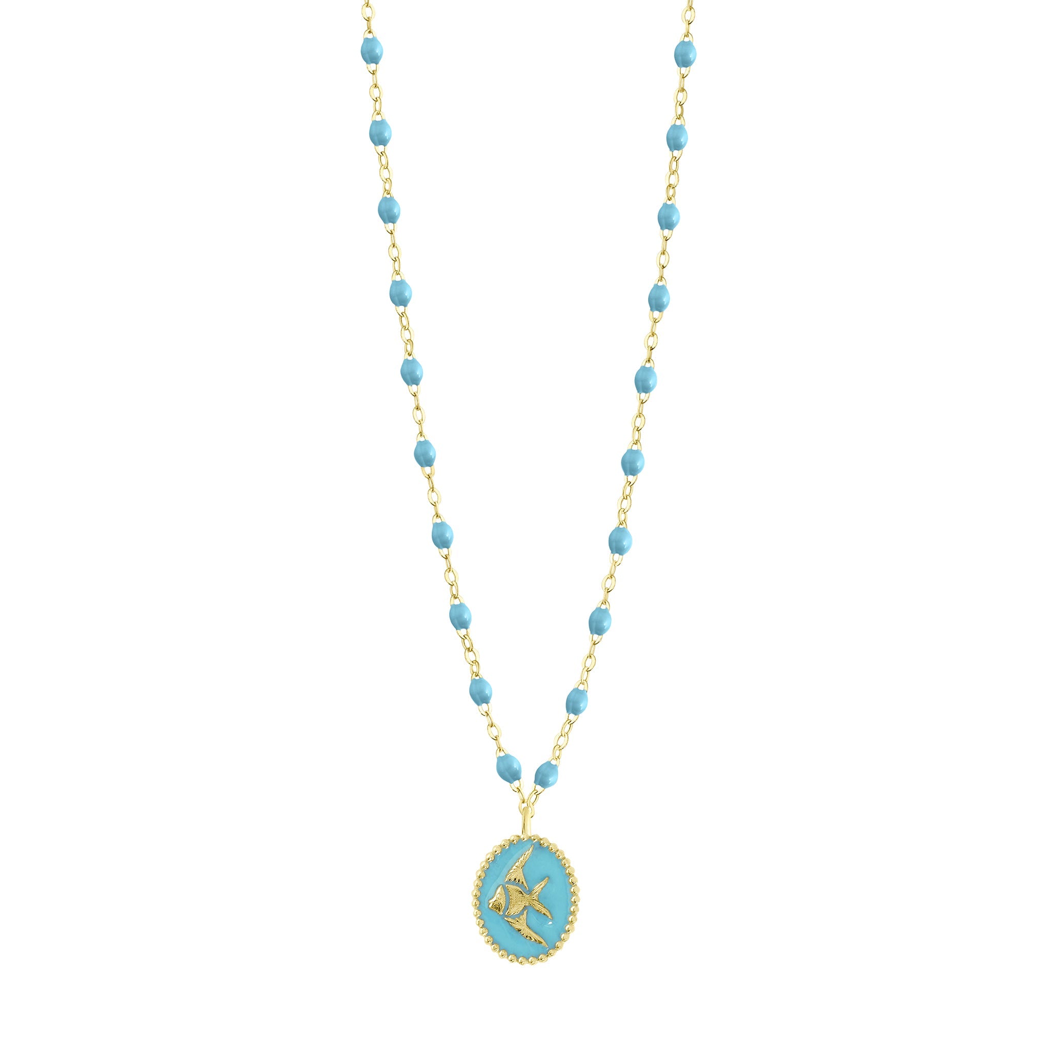 Collier Poisson Ange résine turquoise, or jaune, 42 cm voyage Référence :  b1po002j3442xx -1