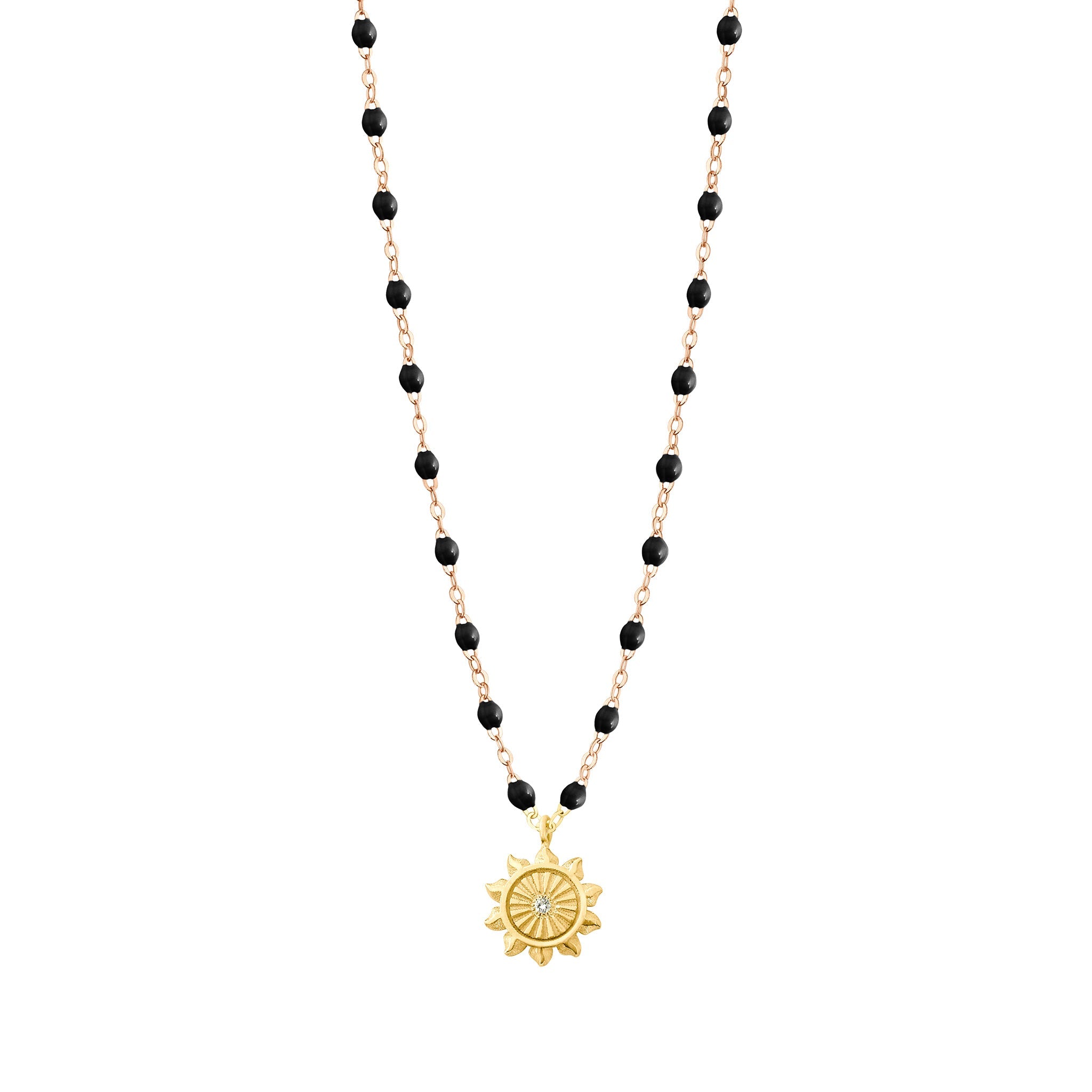 Collier noir Lucky Sun, diamant, or jaune, 42 cm