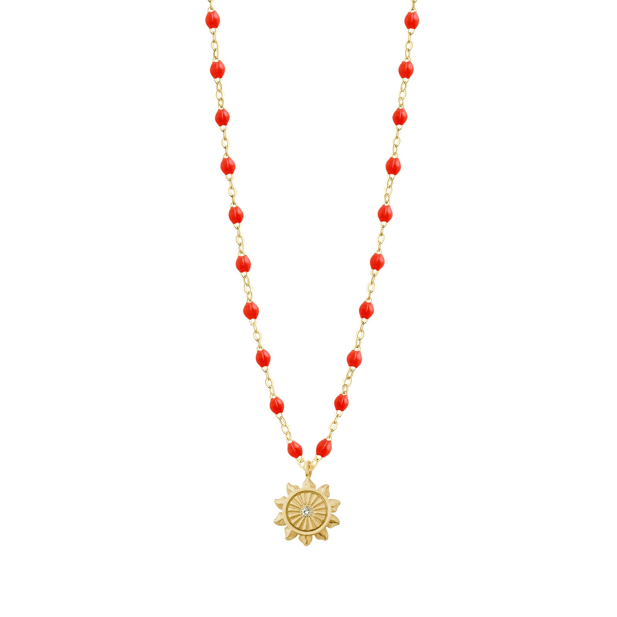 Collier corail Lucky Sun, diamant, or jaune, 42 cm