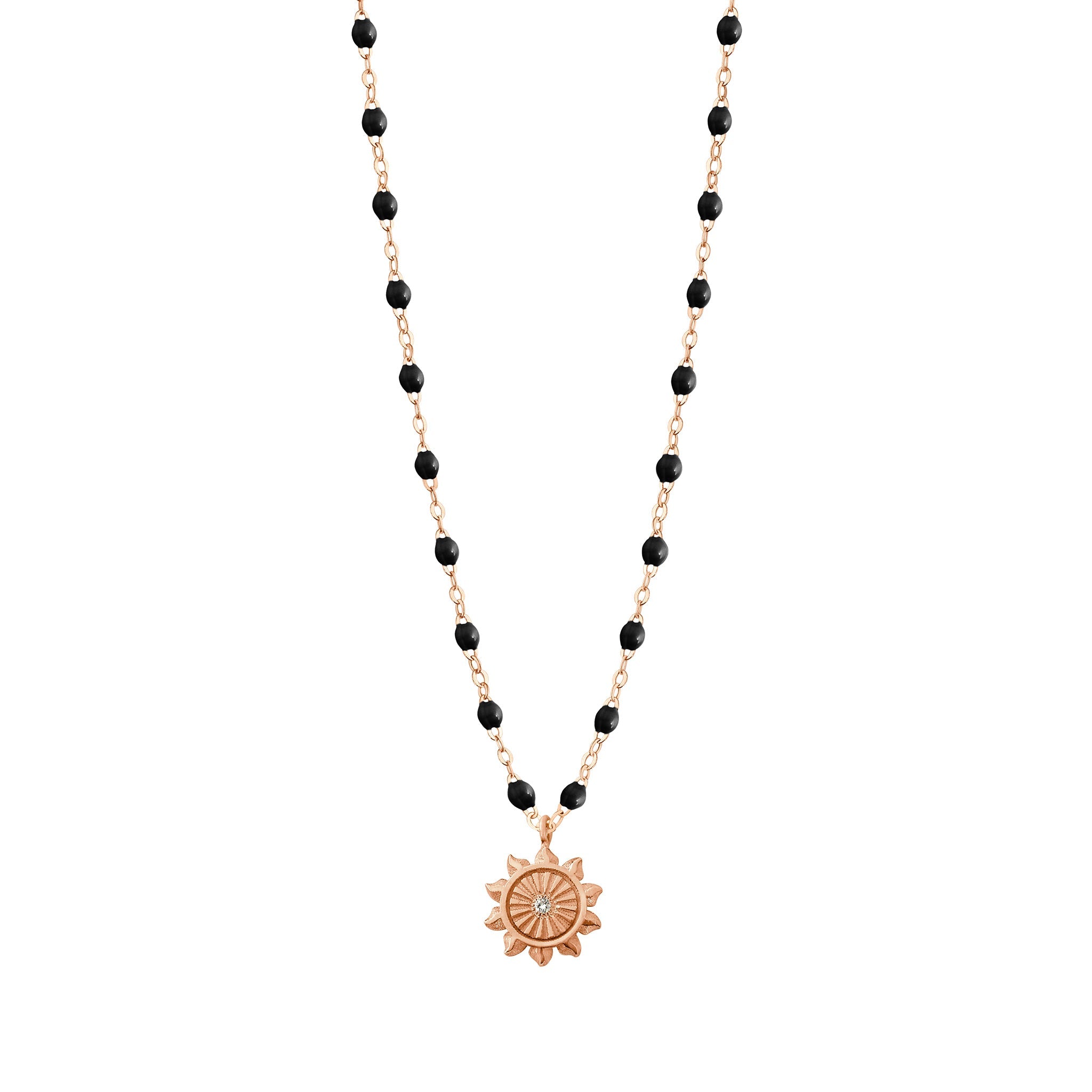 Collier noir Lucky Sun, diamant, or rose, 42 cm pirate Référence :  b1sc001r2042di -1