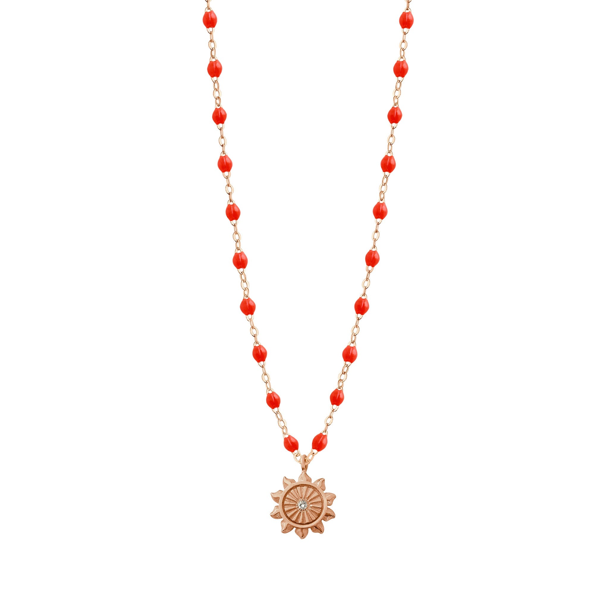 Collier corail Lucky Sun, diamant, or rose, 42 cm