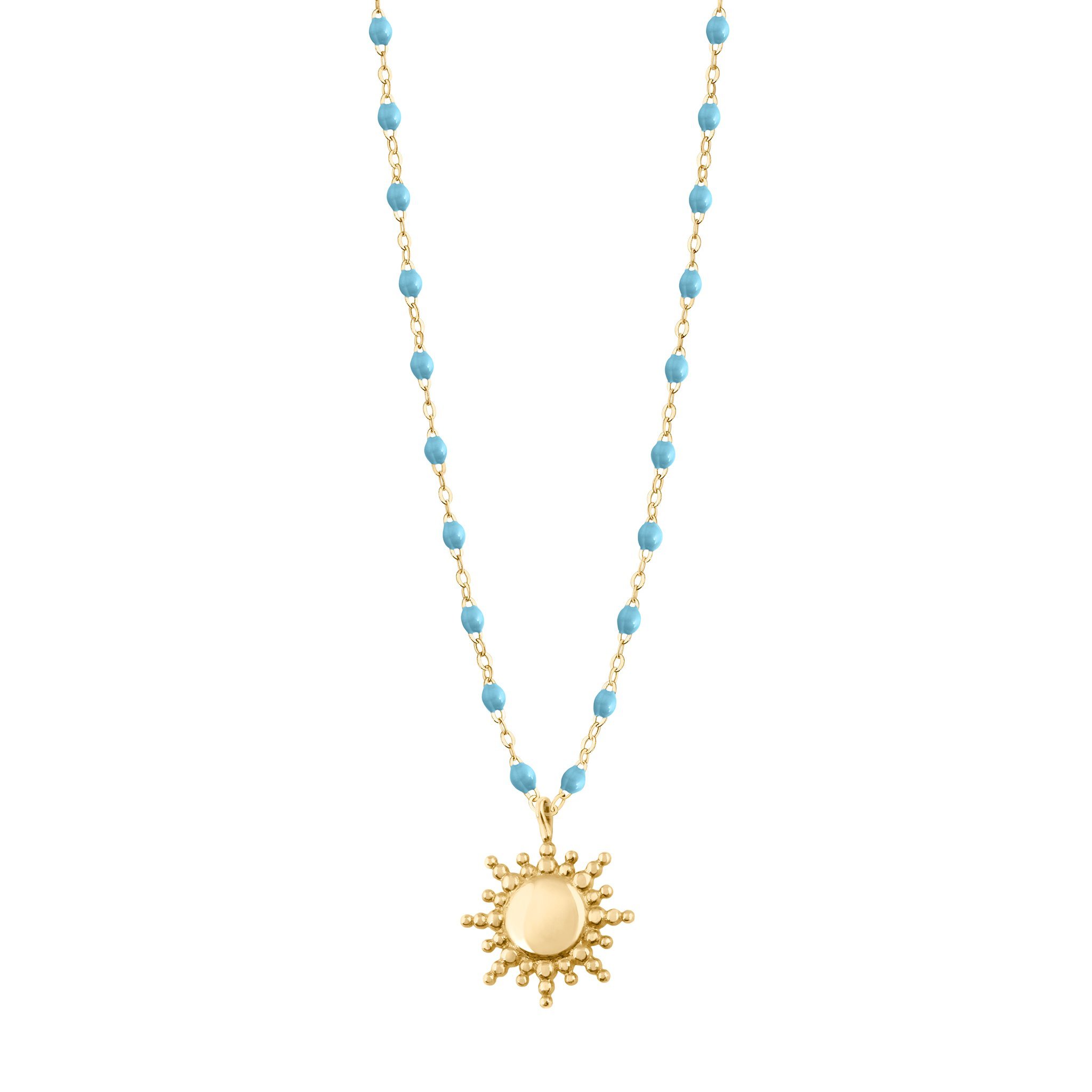 Collier Soleil turquoise, or jaune, 42 cm