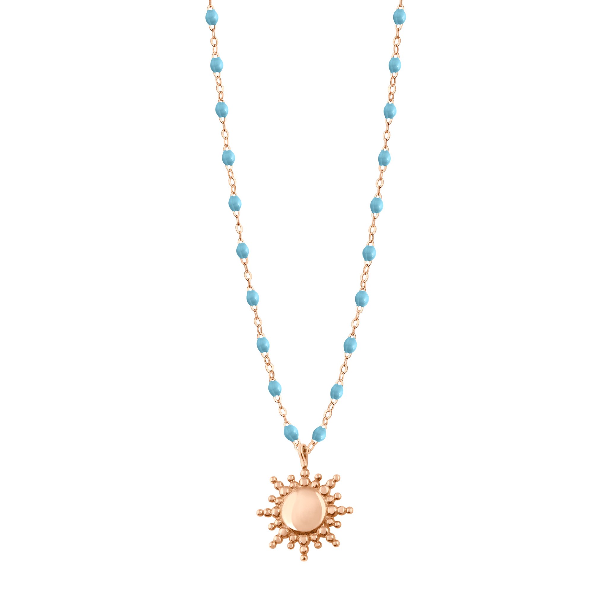 Collier Soleil turquoise, or rose, 42 cm