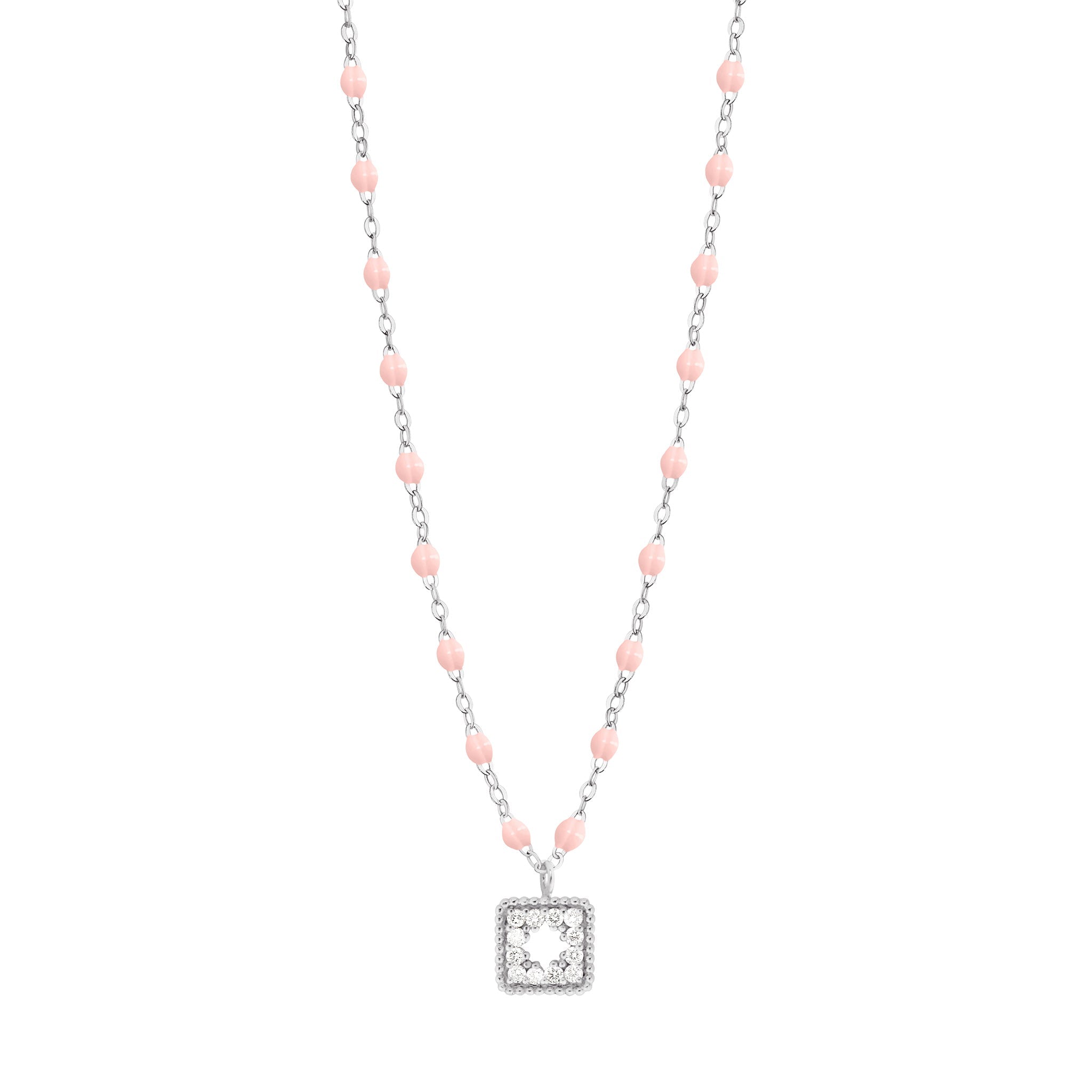 Collier rose bébé Trésor, diamants, or blanc, 42 cm