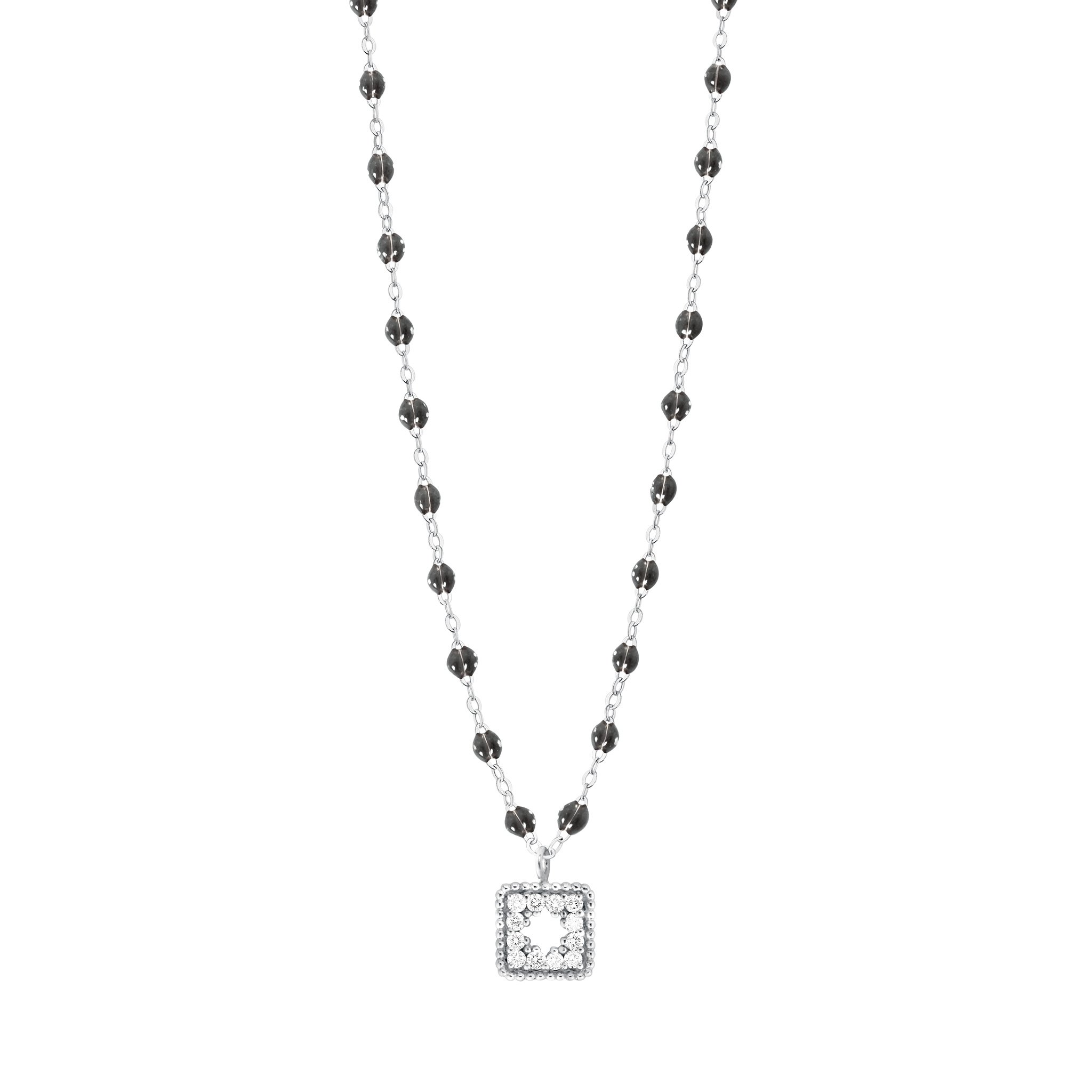 Collier quartz Trésor, diamants, or blanc, 42 cm