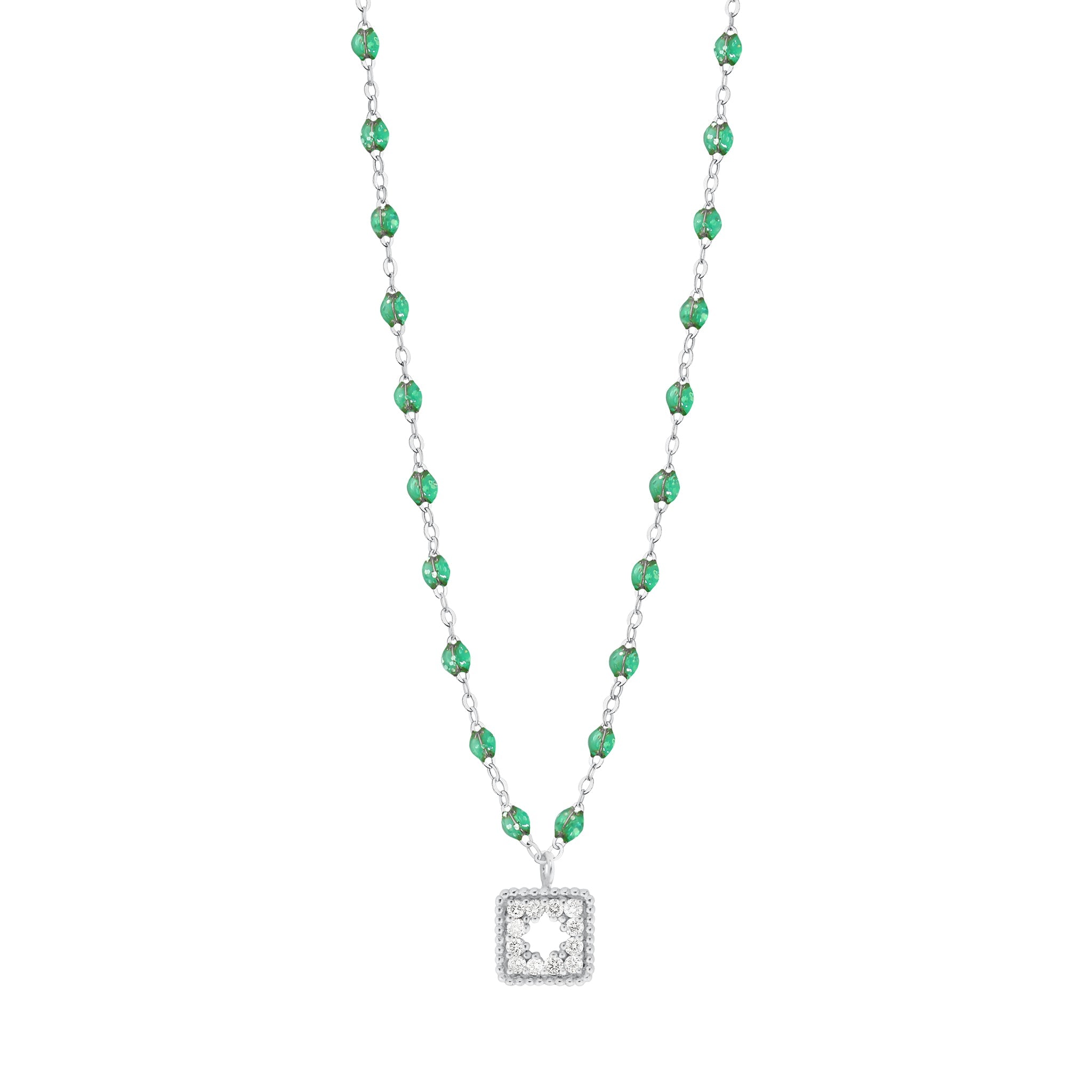 Collier menthe Trésor, diamants, or blanc, 42 cm