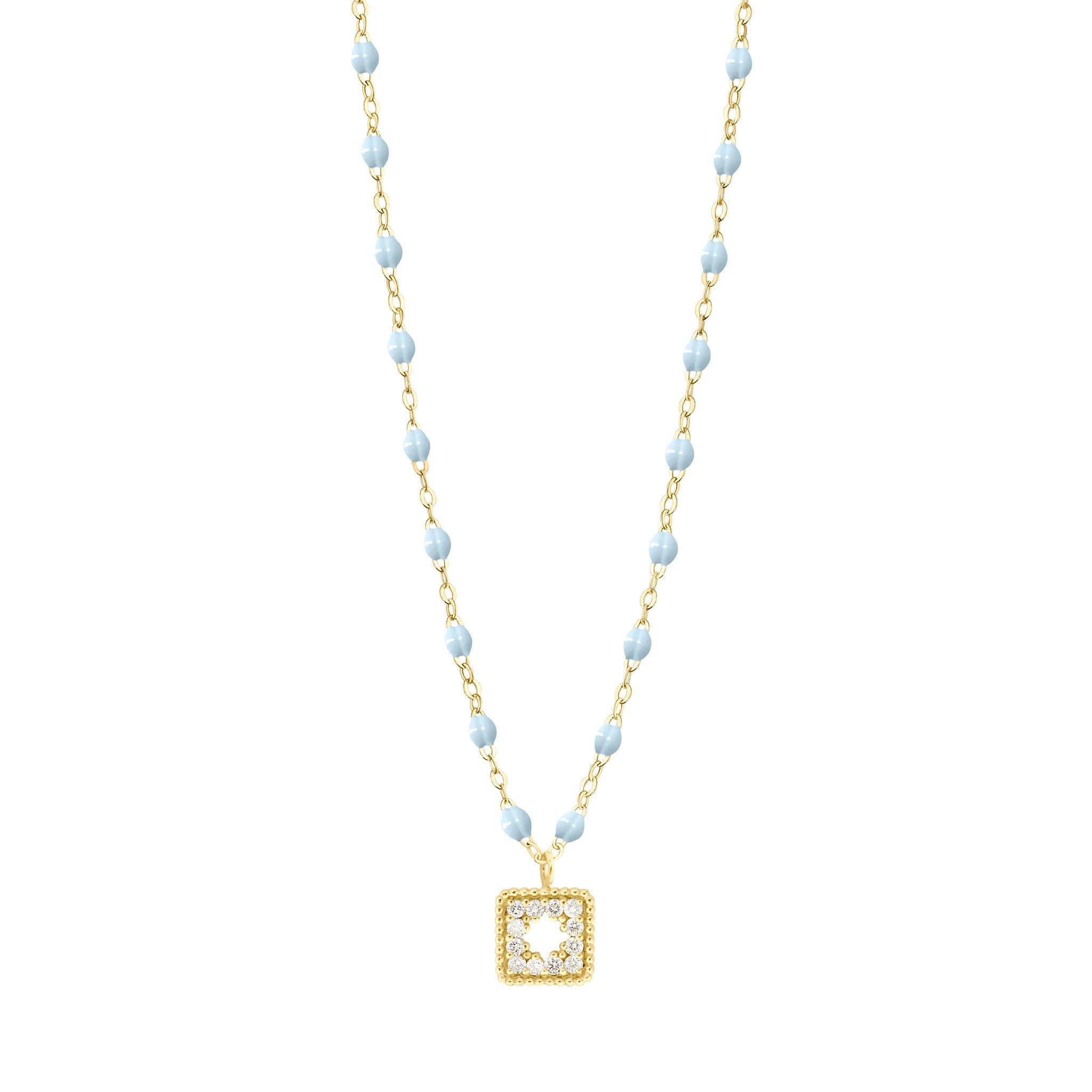 Collier bleu layette Trésor, diamants, or jaune, 42 cm