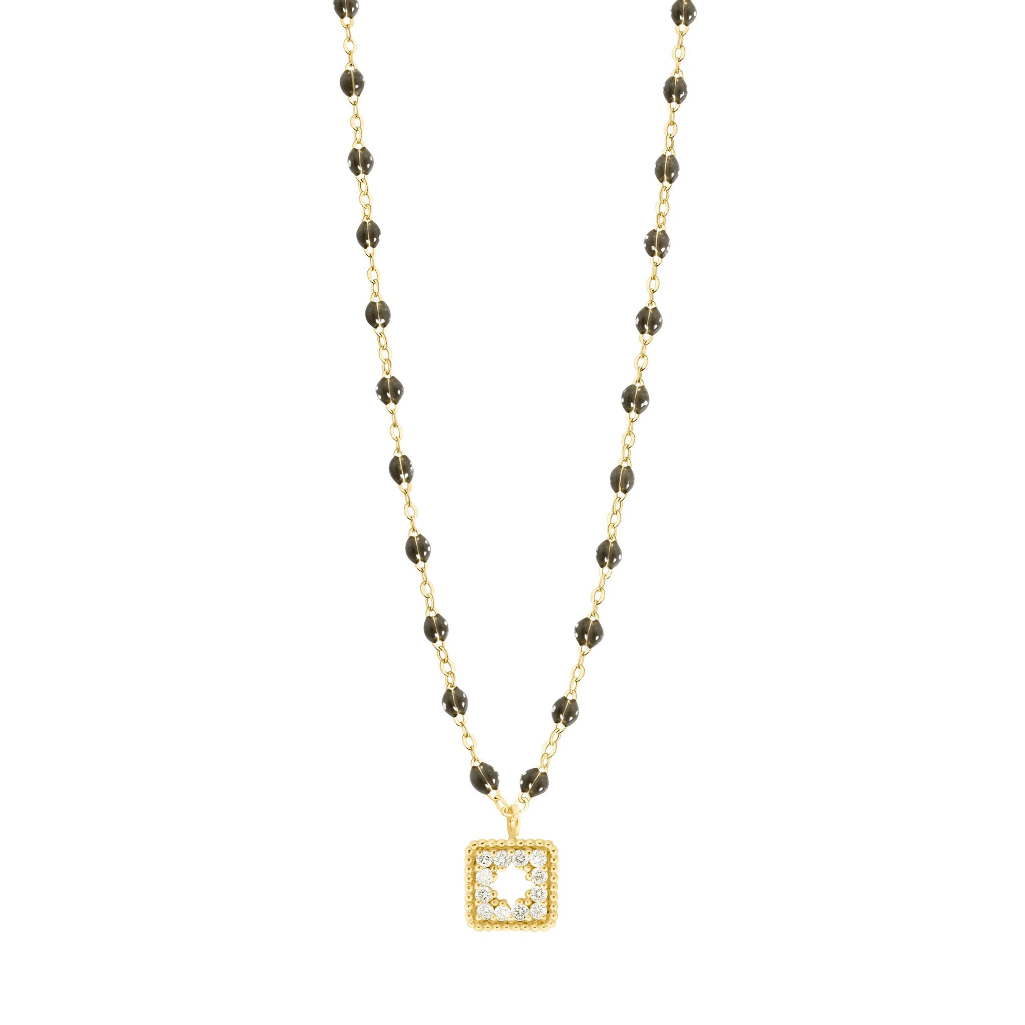 Collier quartz Trésor, diamants, or jaune, 42 cm