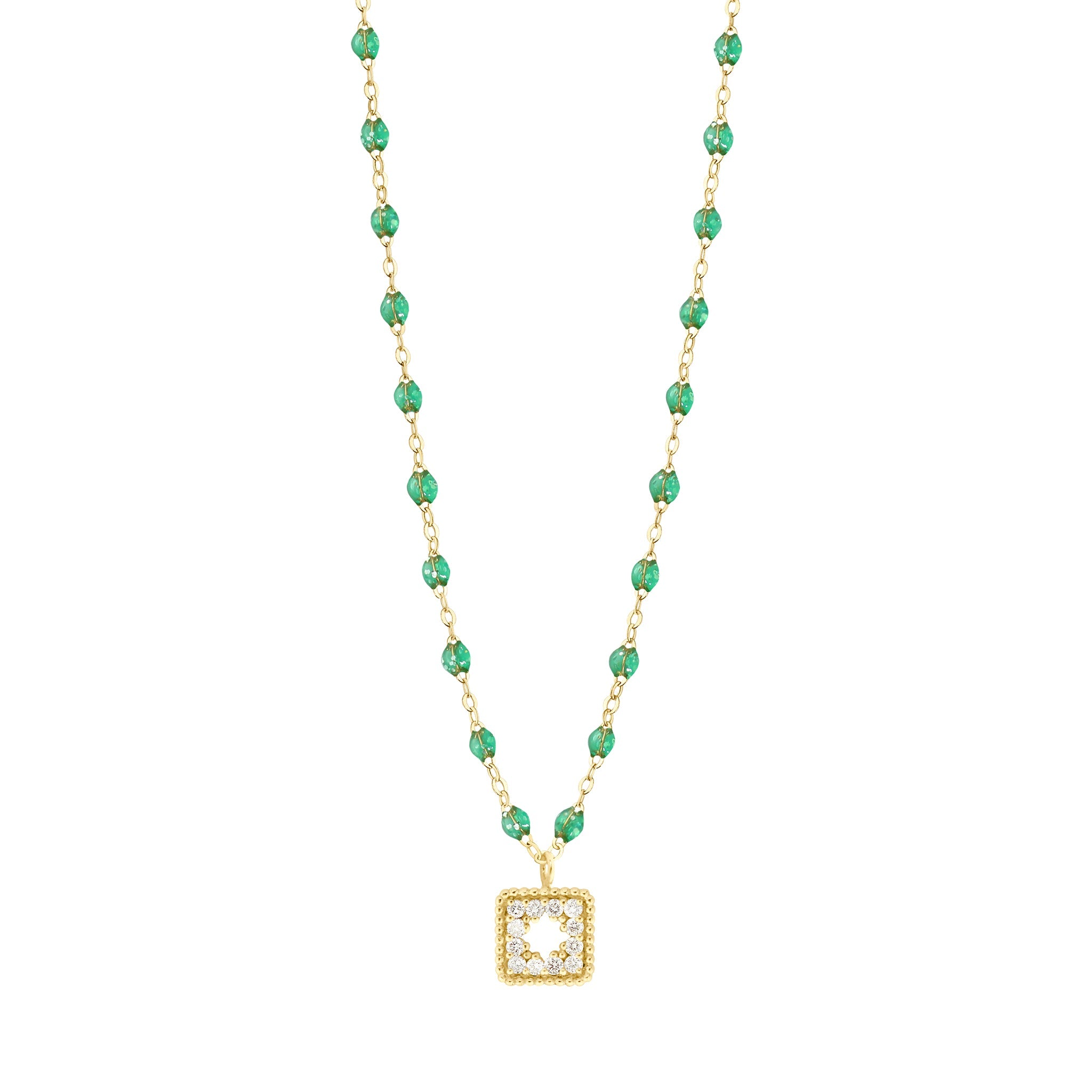 Collier menthe Trésor, diamants, or jaune, 42 cm