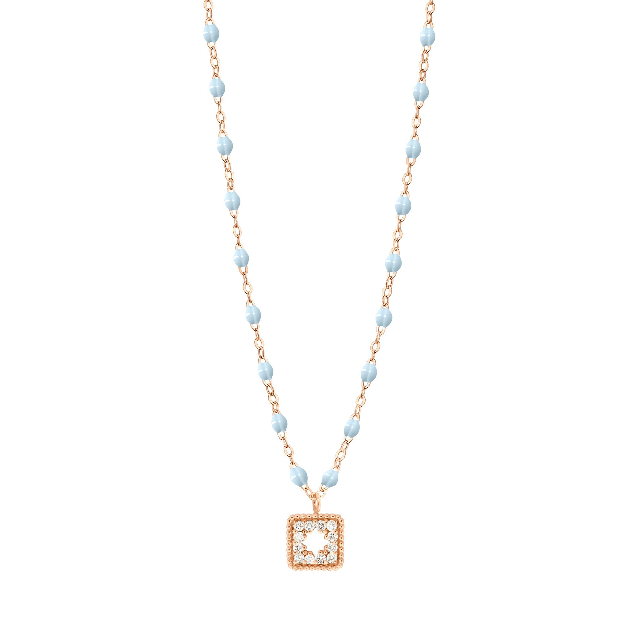 Collier bleu layette Trésor, diamants, or rose, 42 cm