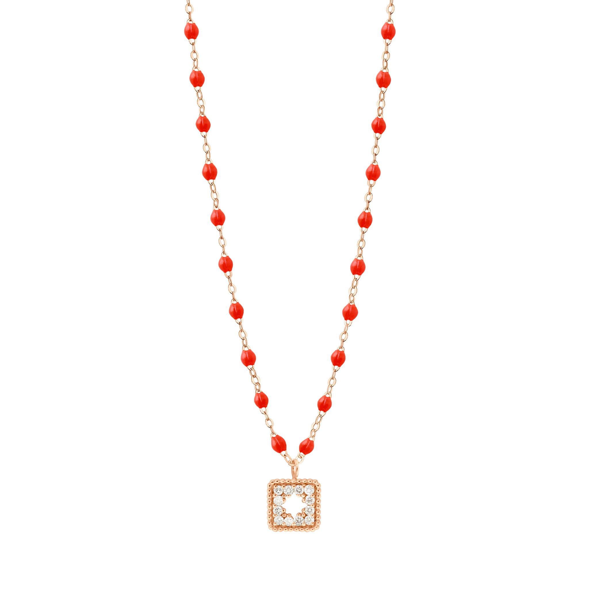 Collier corail Trésor, diamants, or rose, 42 cm