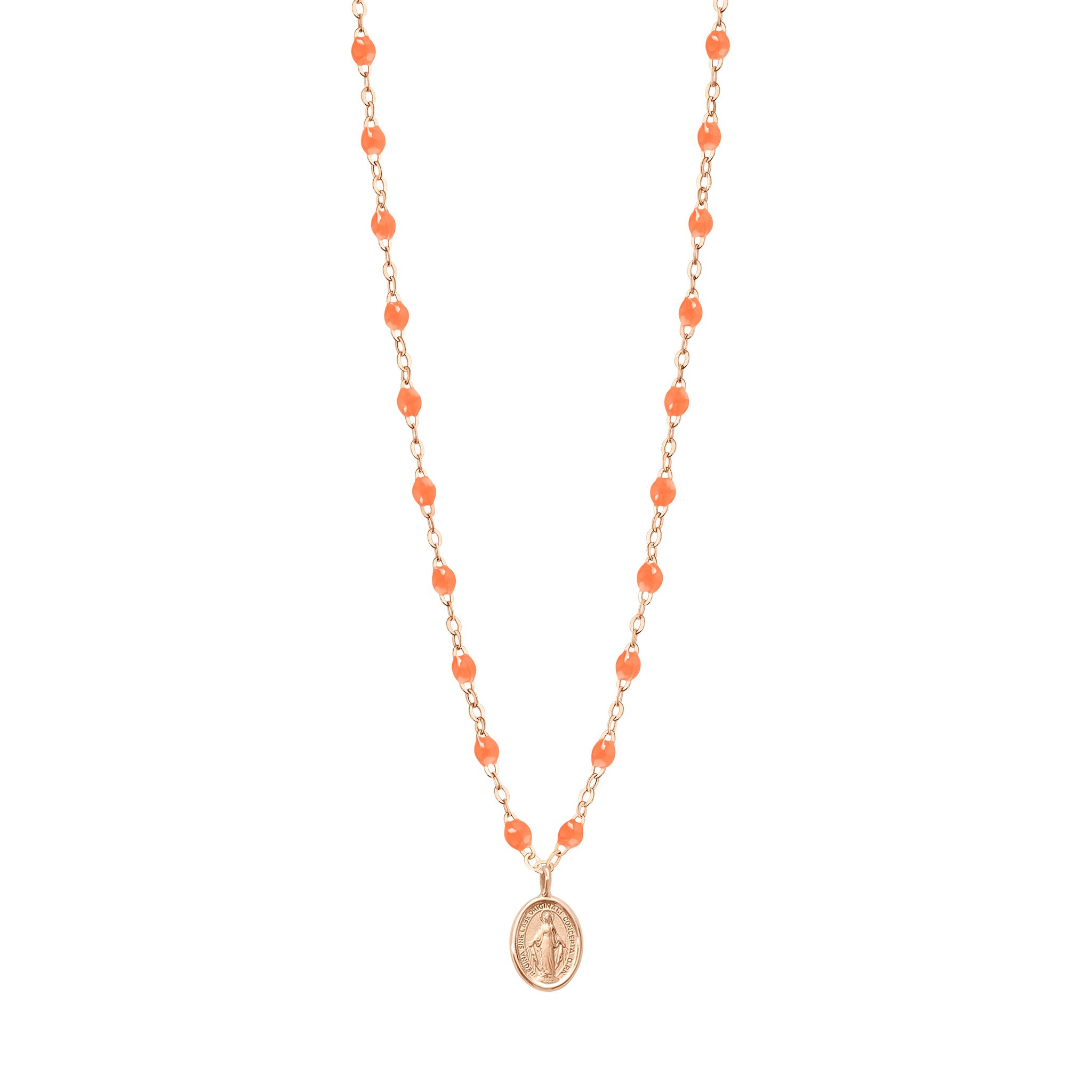 Collier orange fluo Madone, or rose, 42 cm