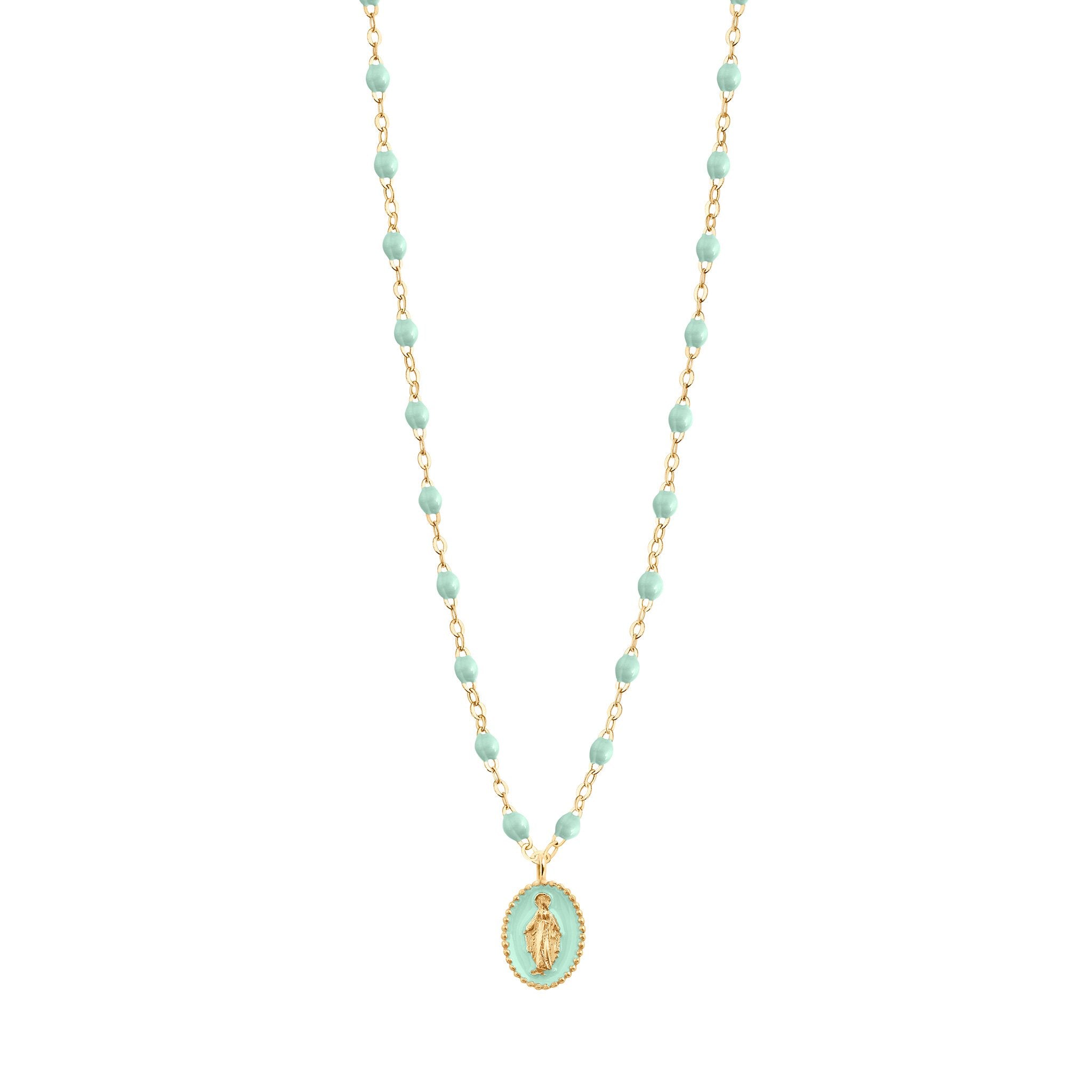 Collier Madone résine jade, or jaune, 42 cm