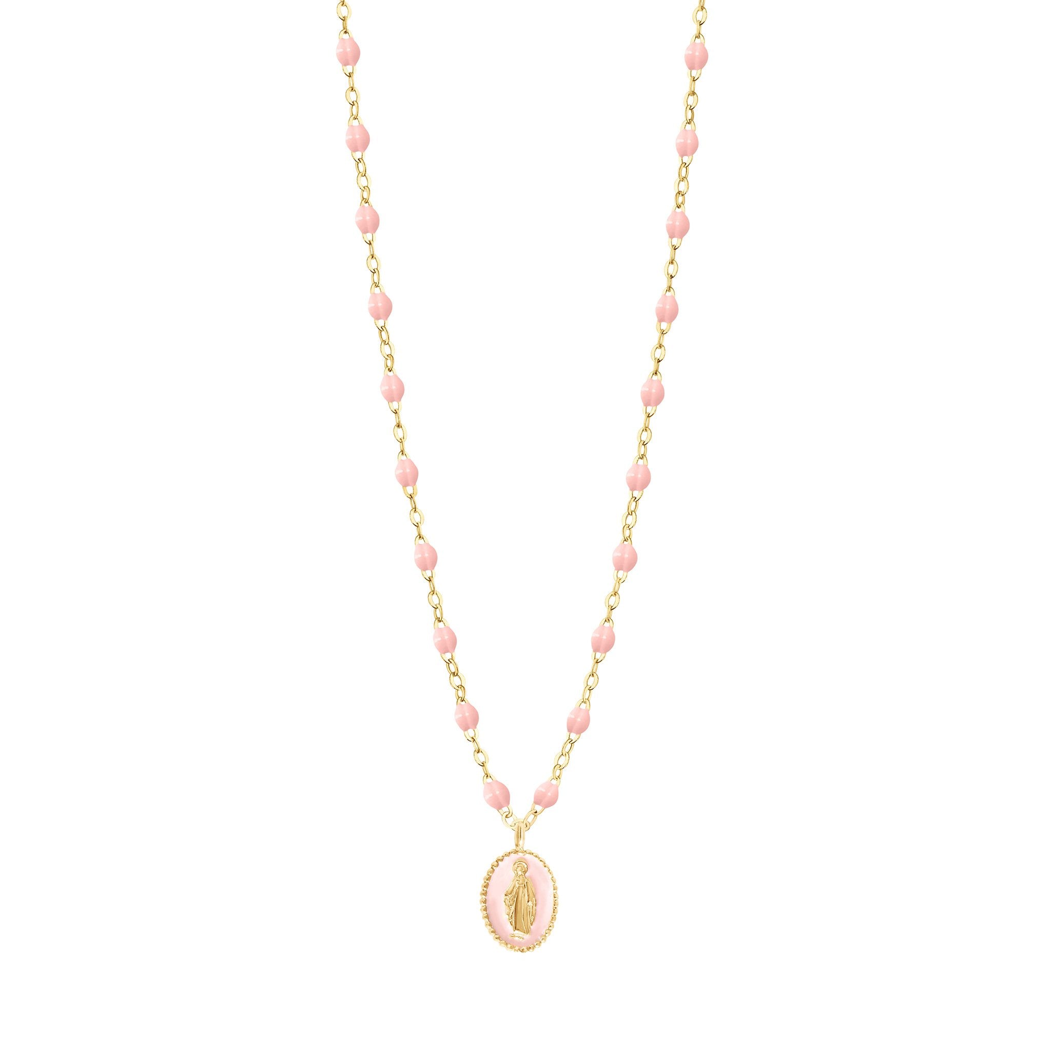 Collier Madone résine rose bébé, or jaune, 42 cm madone Référence :  b1vi008j2842xx -1