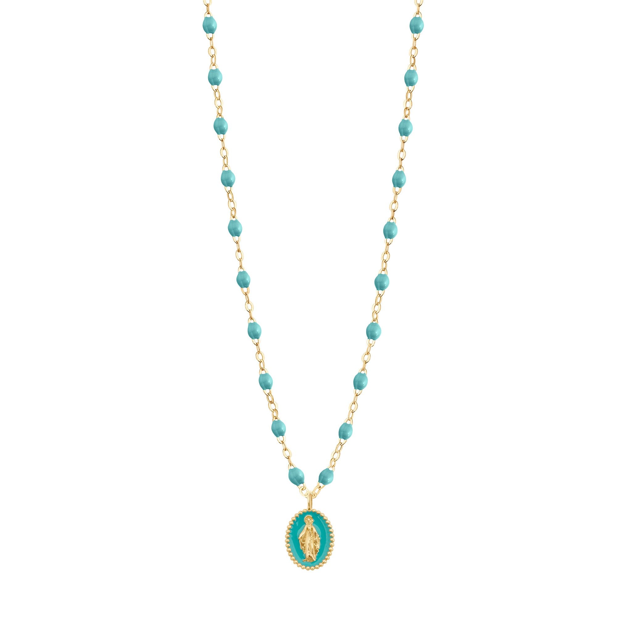 Collier Madone résine turquoise vert, or jaune, 42 cm madone Référence :  b1vi008j3342xx -1