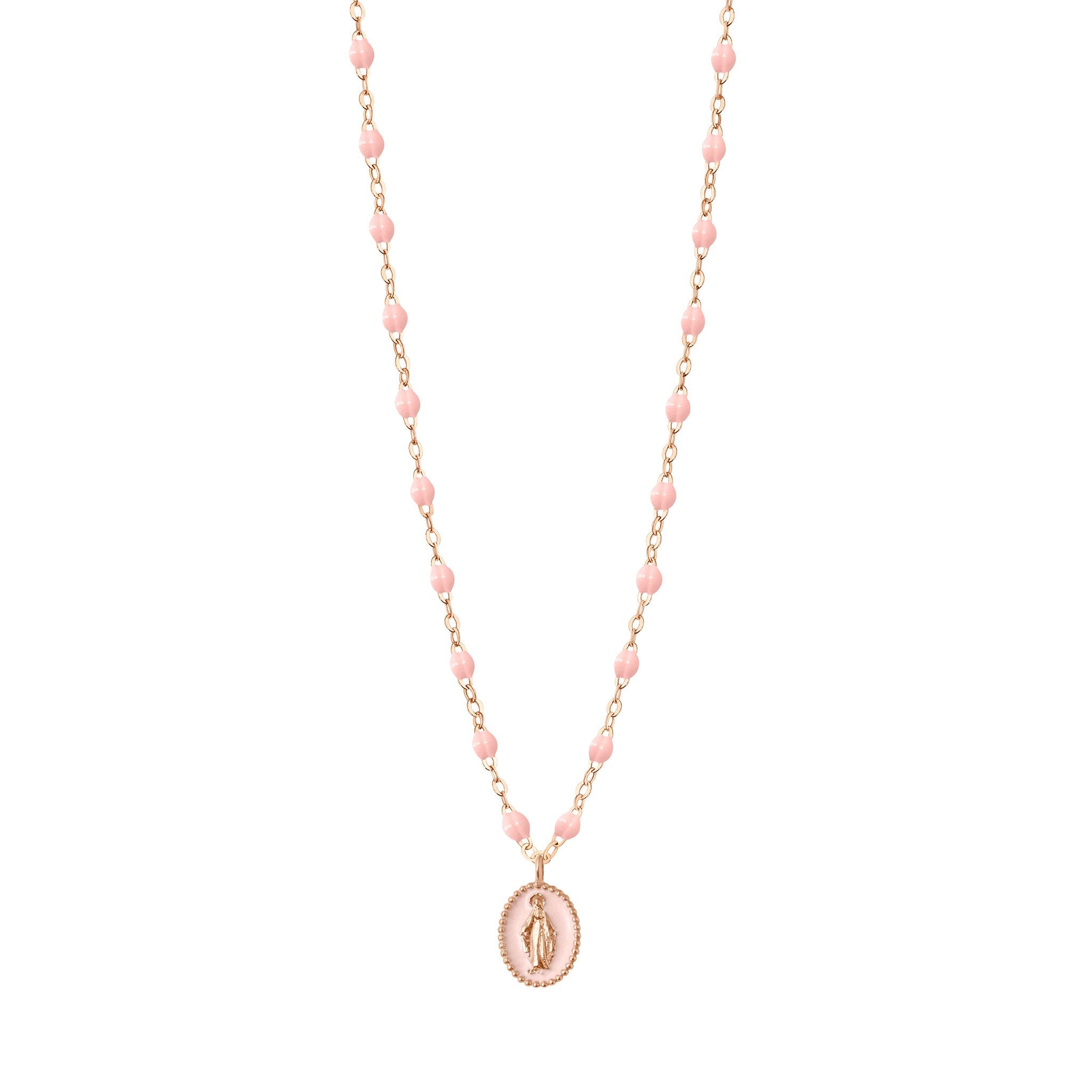 Collier Madone résine rose bébé, or rose, 42 cm madone Référence :  b1vi008r2842xx -1