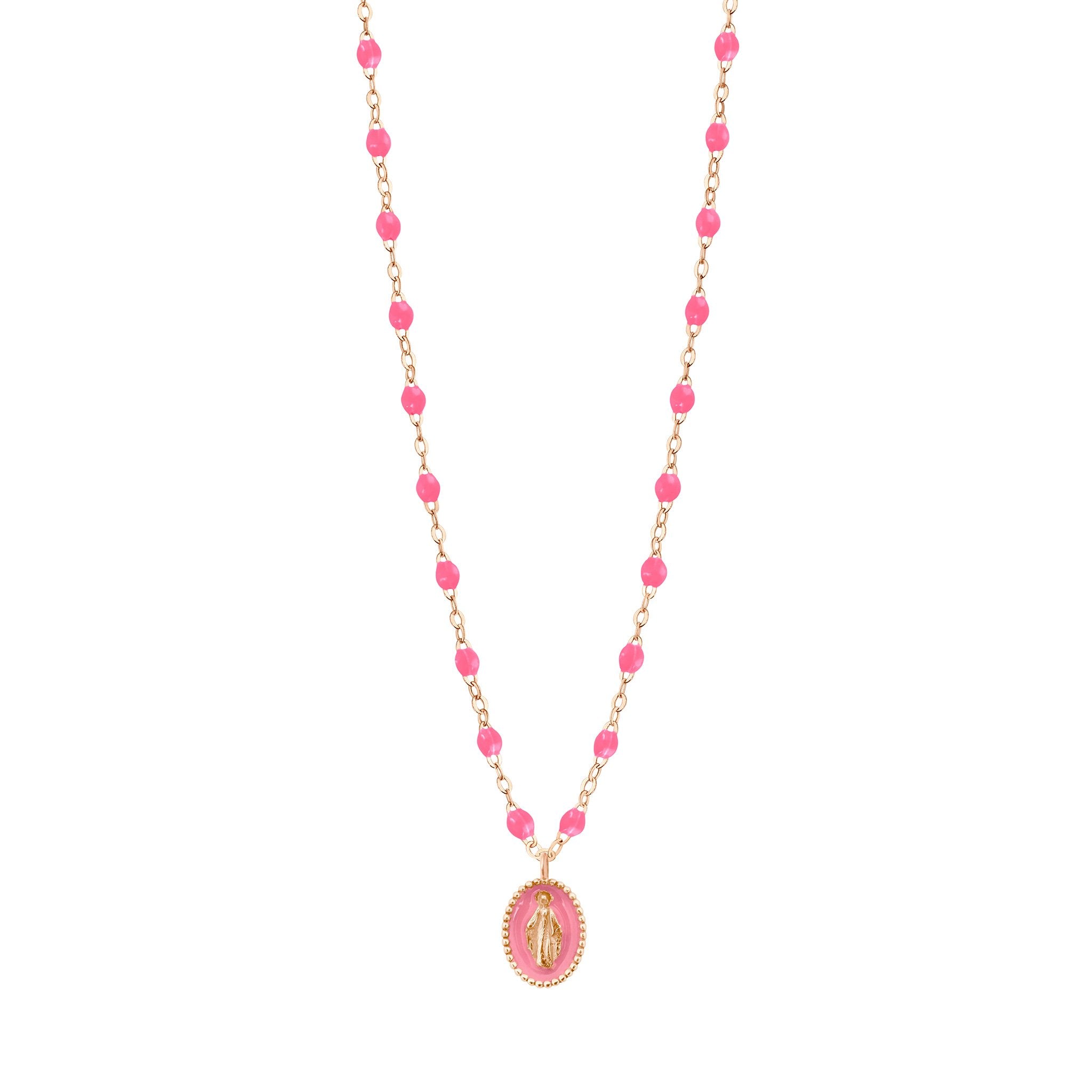 Collier Madone résine rose fluo, or rose, 42 cm madone Référence :  b1vi008r2942xx -1