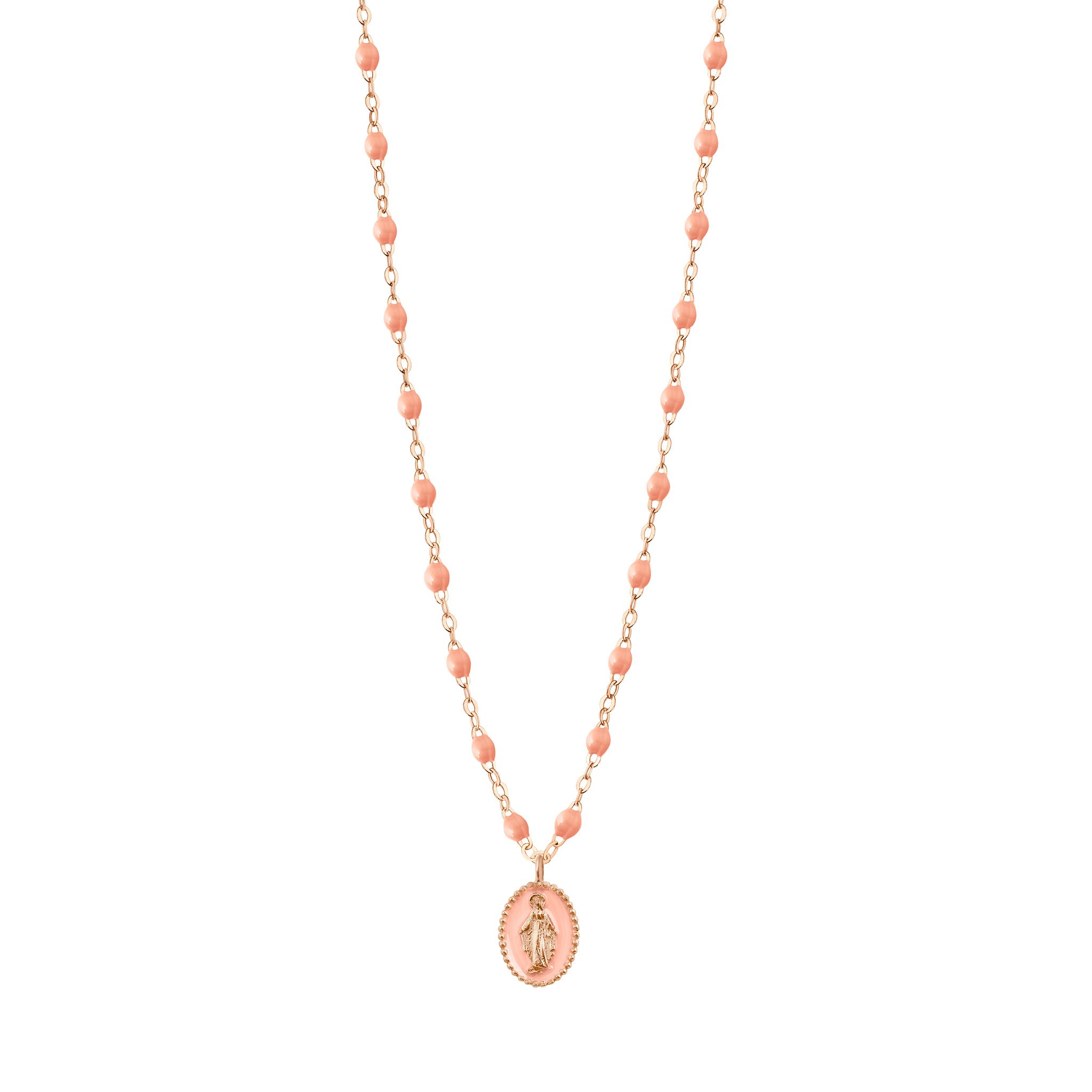 Collier Madone résine saumon, or rose, 42 cm