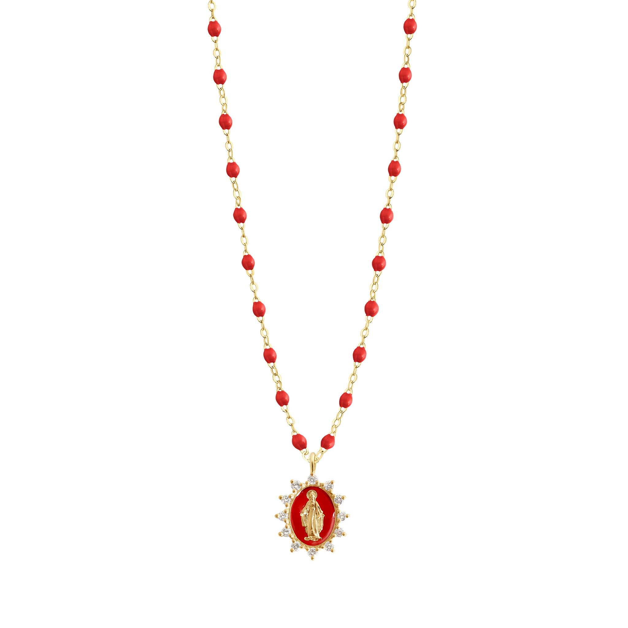 Collier coquelicot Petite Madone Suprême diamants, or jaune, 42 cm