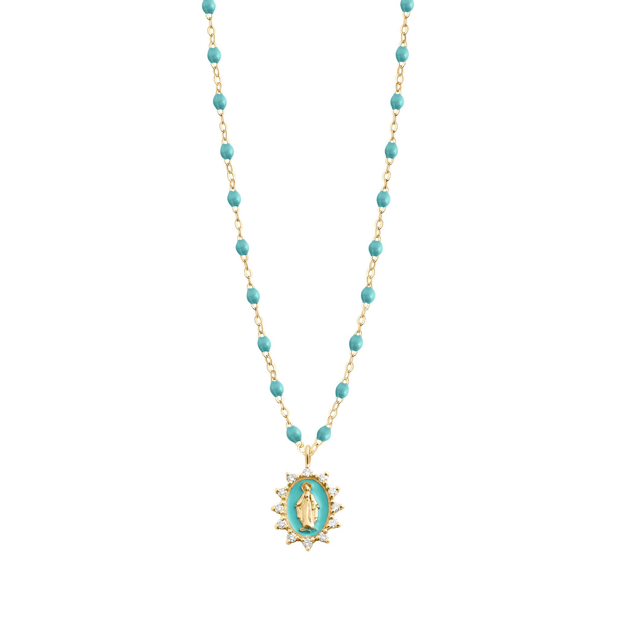 Collier turquoise vert Petite Madone Suprême diamants, or jaune, 42 cm